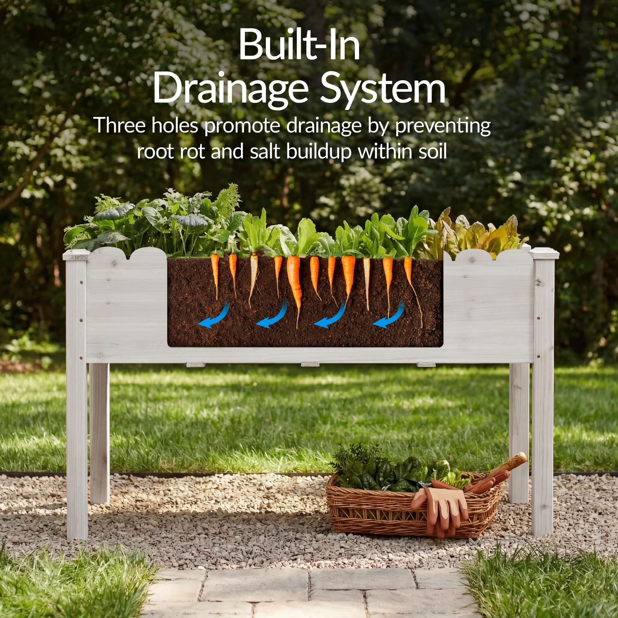 Raised Garden Bed, Scalloped Elevated Wooden Planter Box - 48x24x30in - Image 14