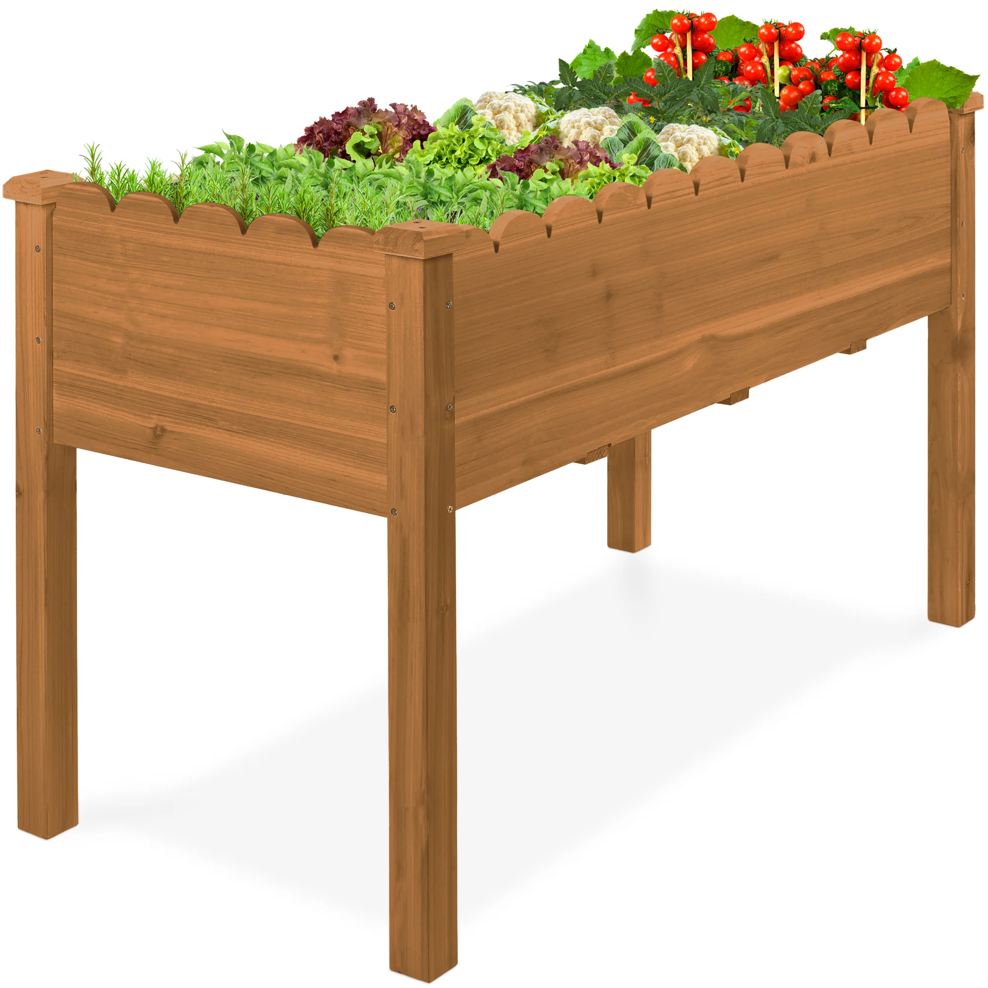 Raised Garden Bed, Scalloped Elevated Wooden Planter Box - 48x24x30in - Image 17