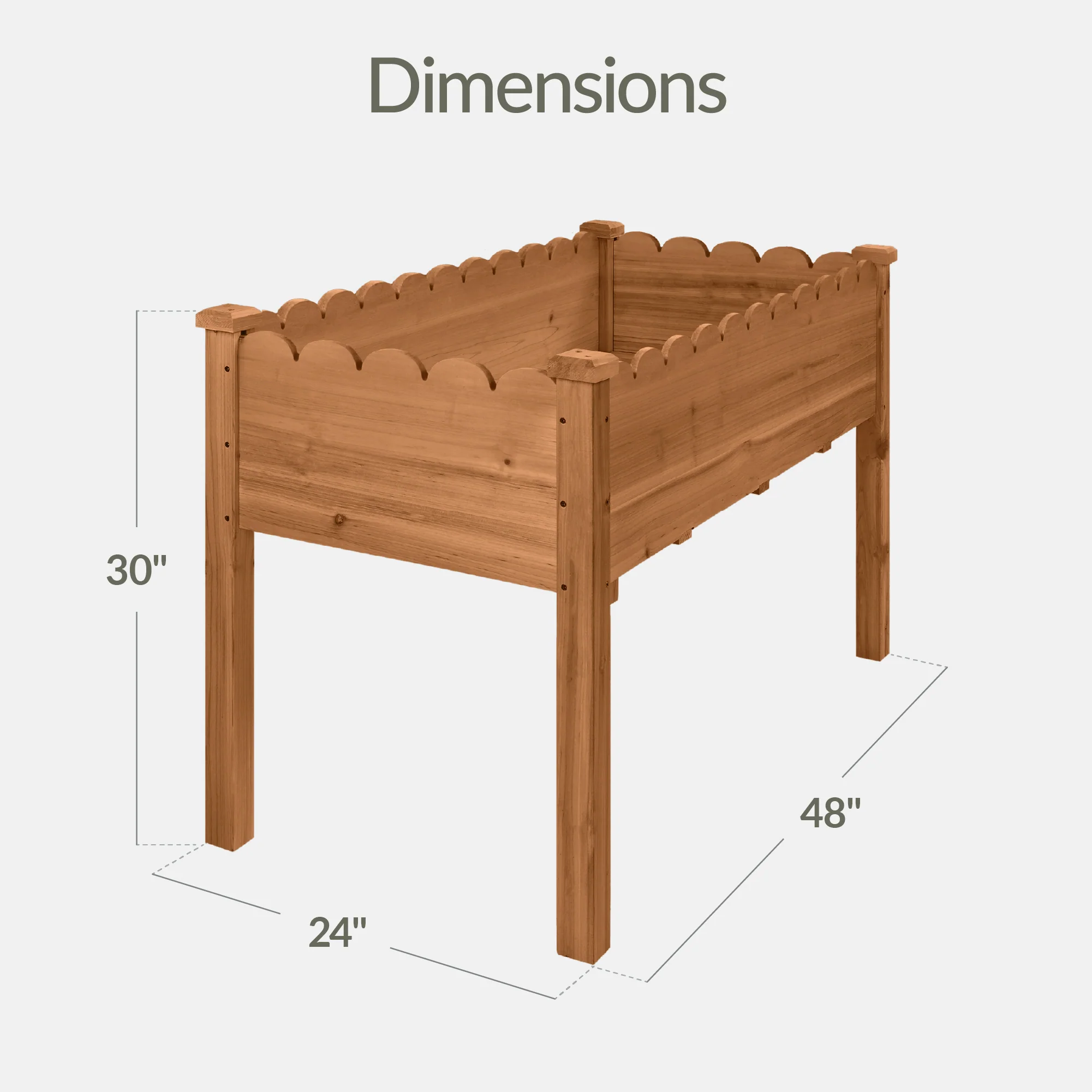 Raised Garden Bed, Scalloped Elevated Wooden Planter Box - 48x24x30in - Image 18