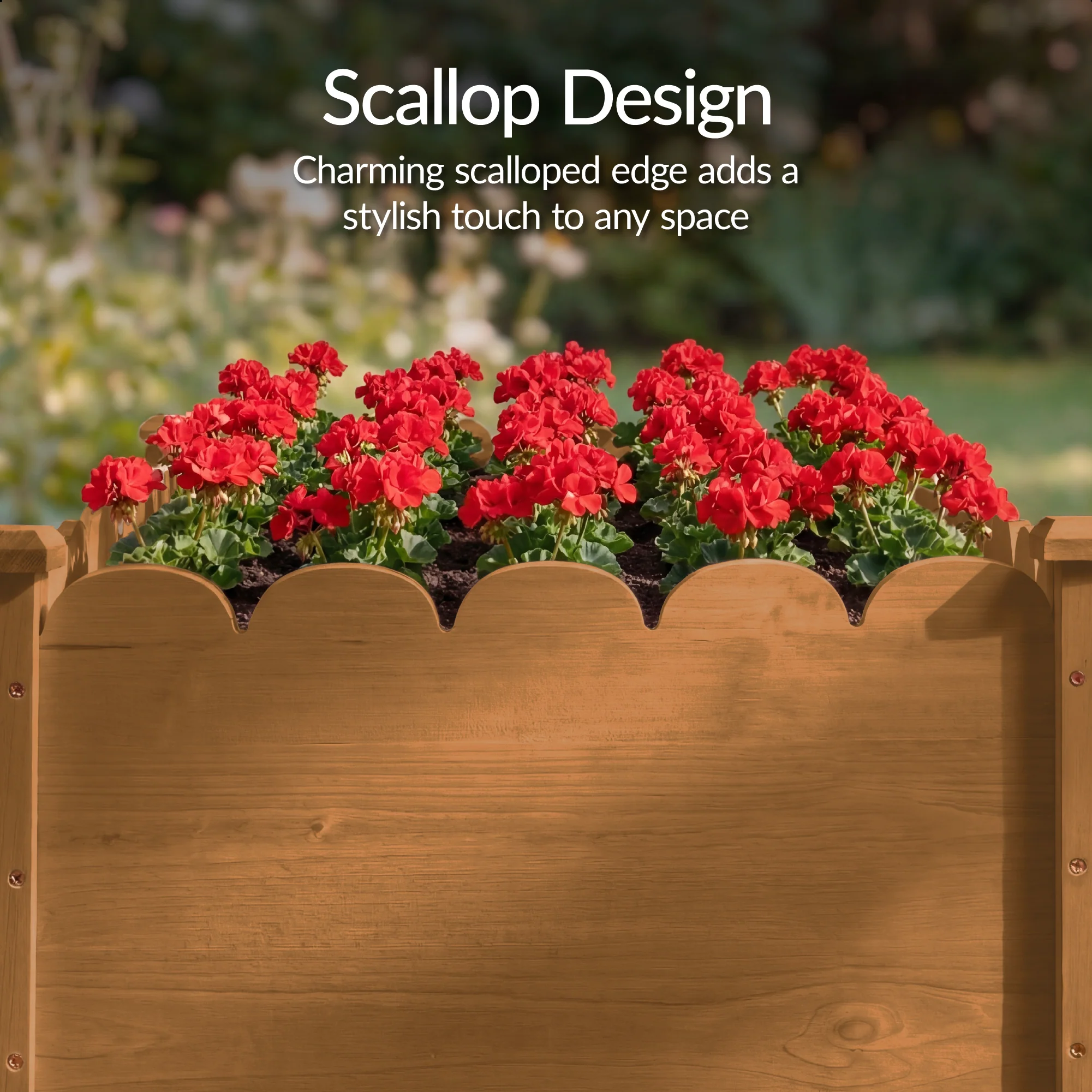 Raised Garden Bed, Scalloped Elevated Wooden Planter Box - 48x24x30in - Image 19