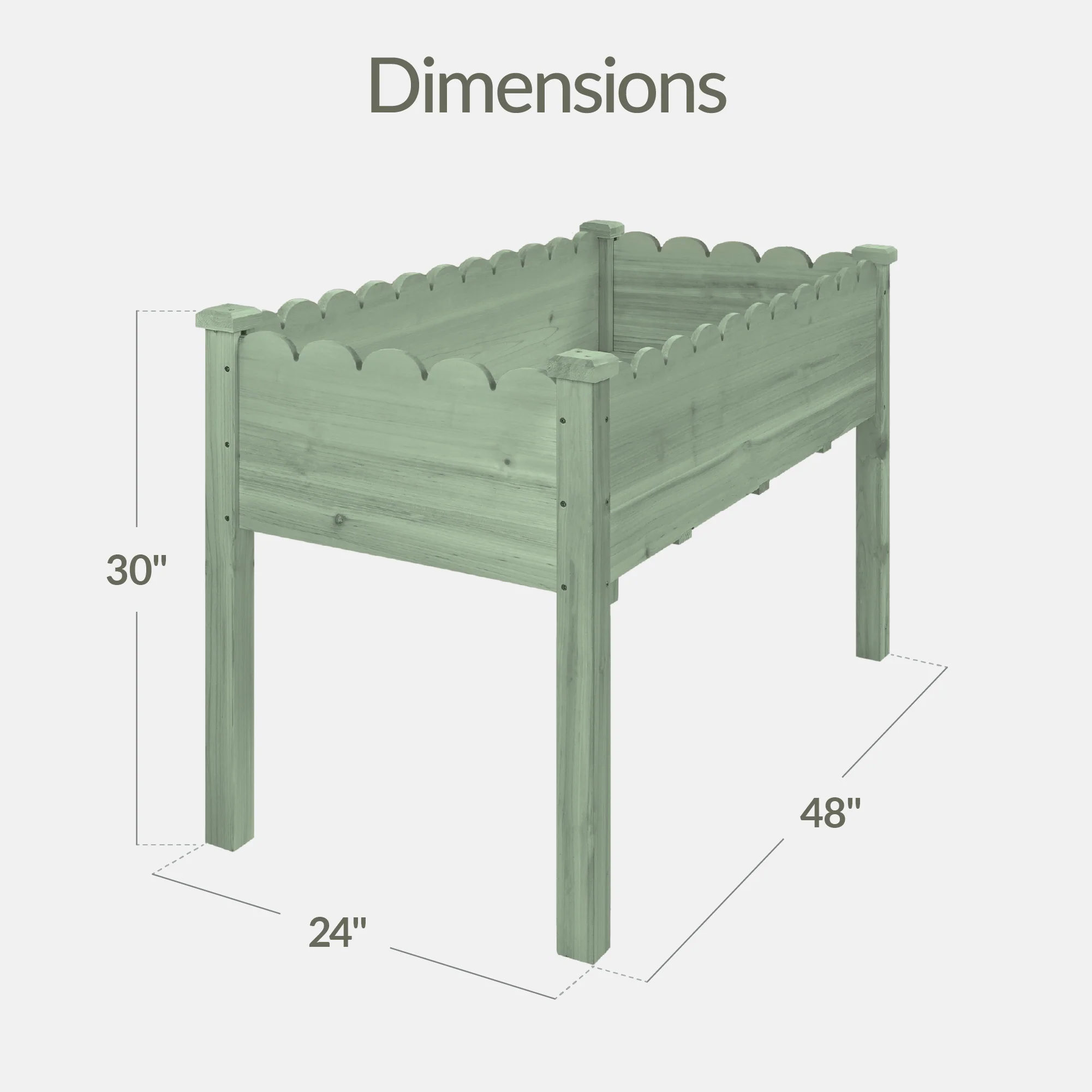 Raised Garden Bed, Scalloped Elevated Wooden Planter Box - 48x24x30in - Image 2