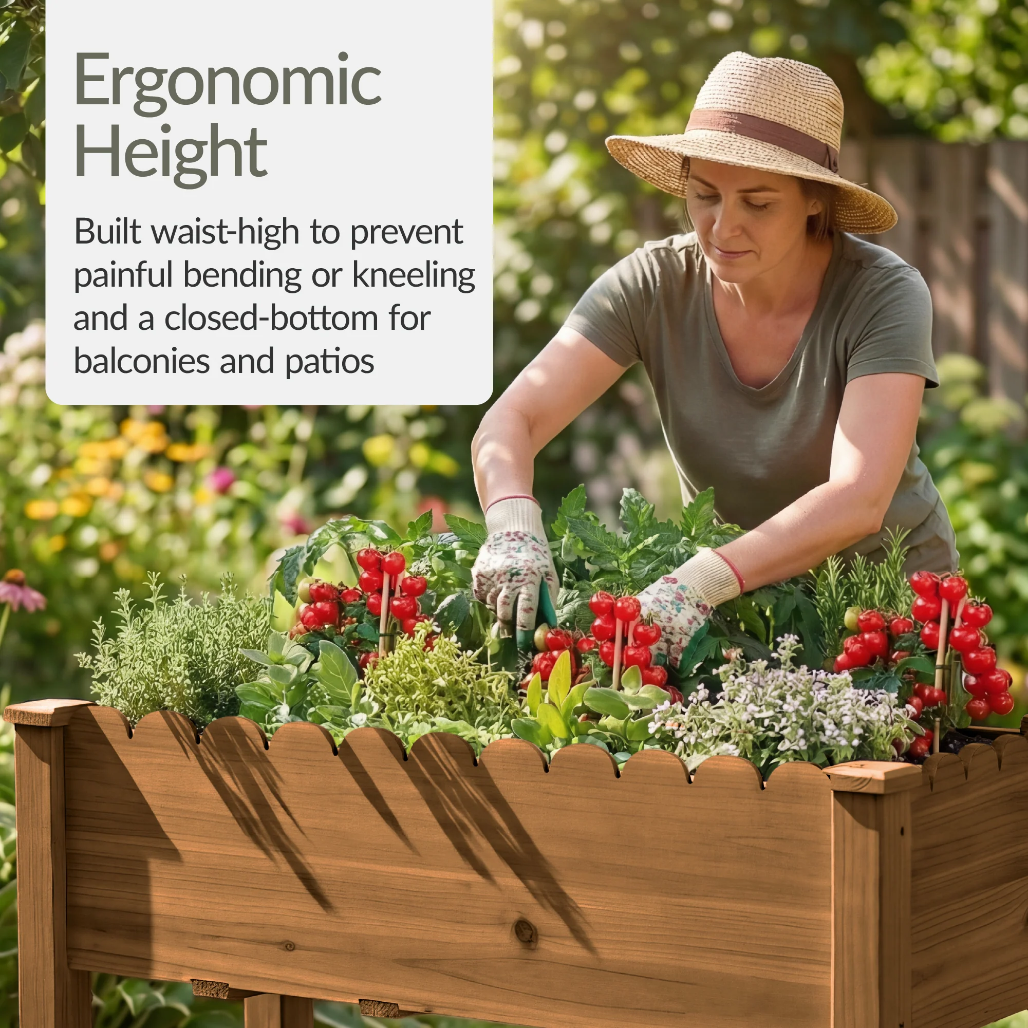Raised Garden Bed, Scalloped Elevated Wooden Planter Box - 48x24x30in - Image 20