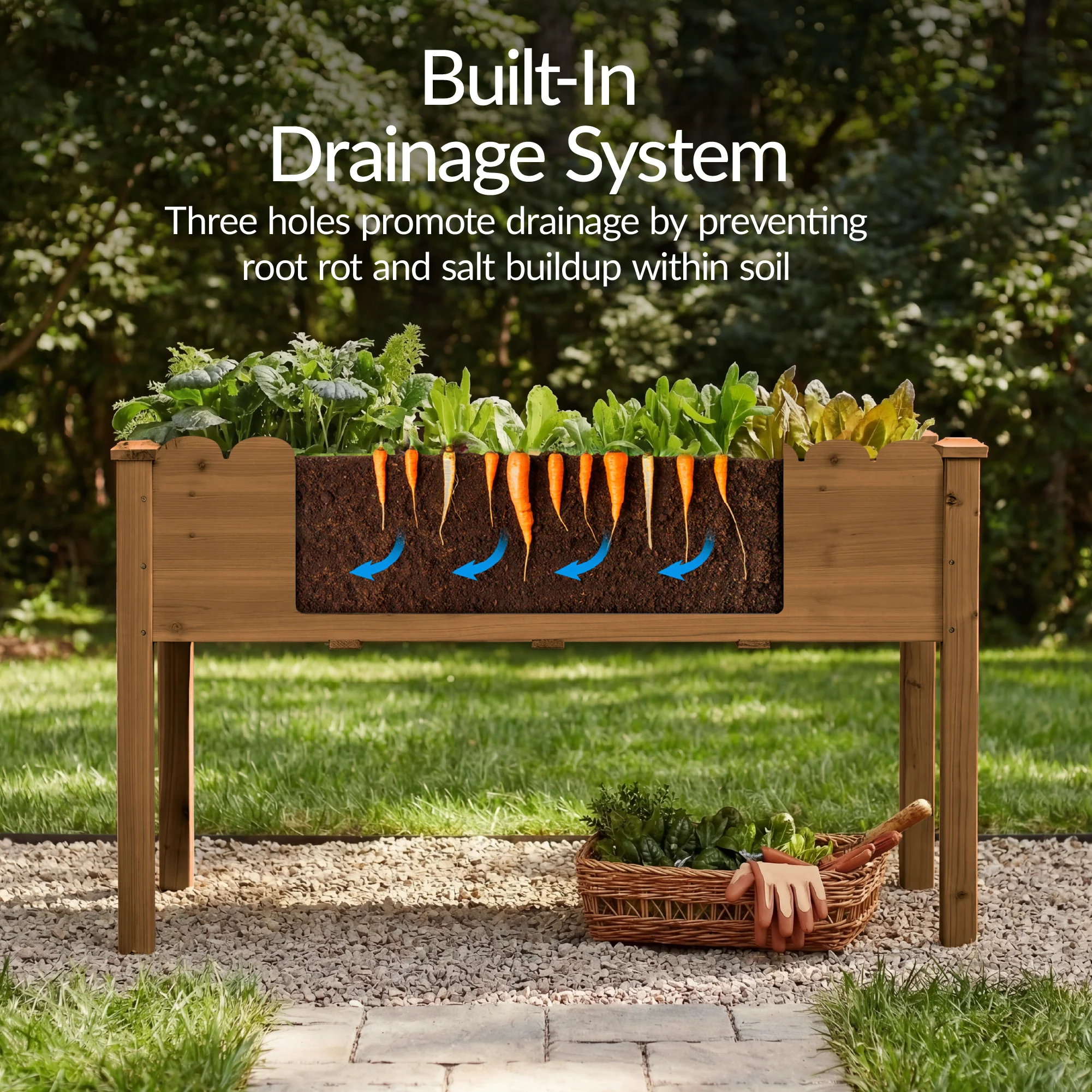 Raised Garden Bed, Scalloped Elevated Wooden Planter Box - 48x24x30in - Image 22