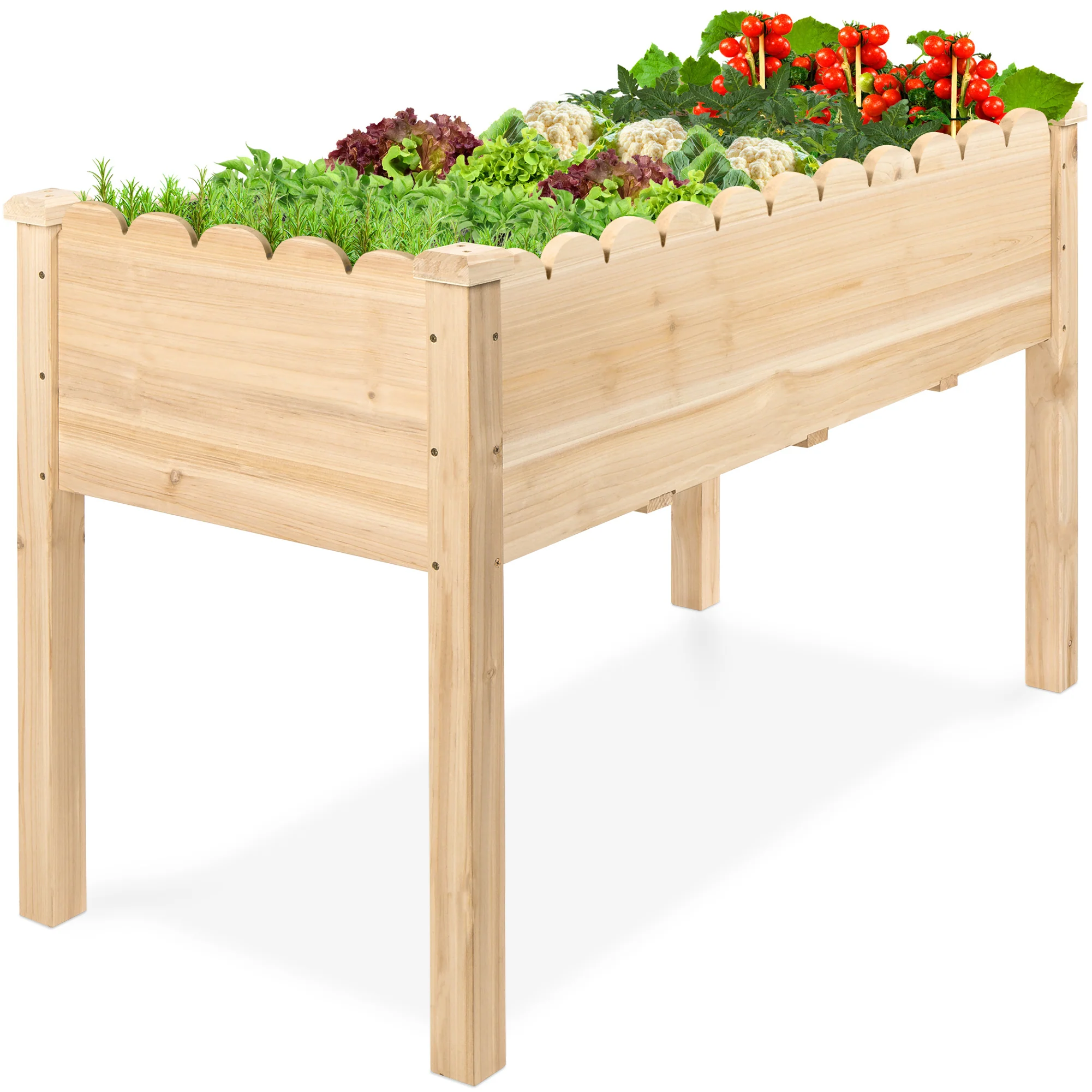 Raised Garden Bed, Scalloped Elevated Wooden Planter Box - 48x24x30in - Image 25