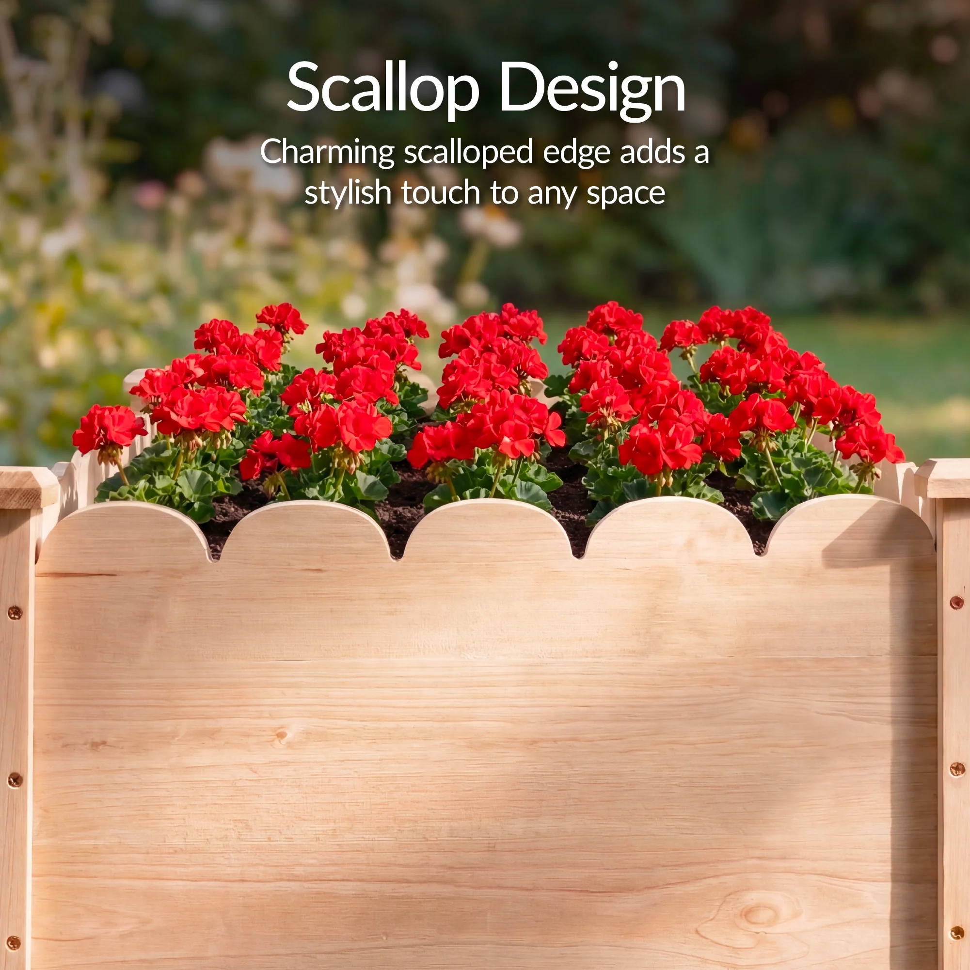 Raised Garden Bed, Scalloped Elevated Wooden Planter Box - 48x24x30in - Image 27