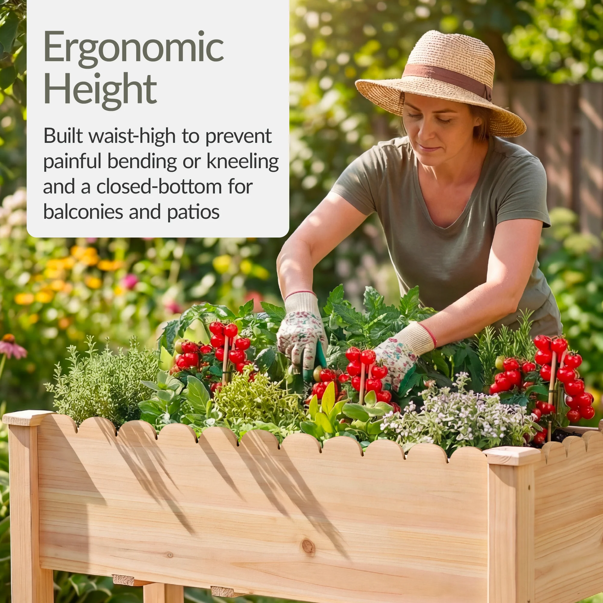 Raised Garden Bed, Scalloped Elevated Wooden Planter Box - 48x24x30in - Image 28