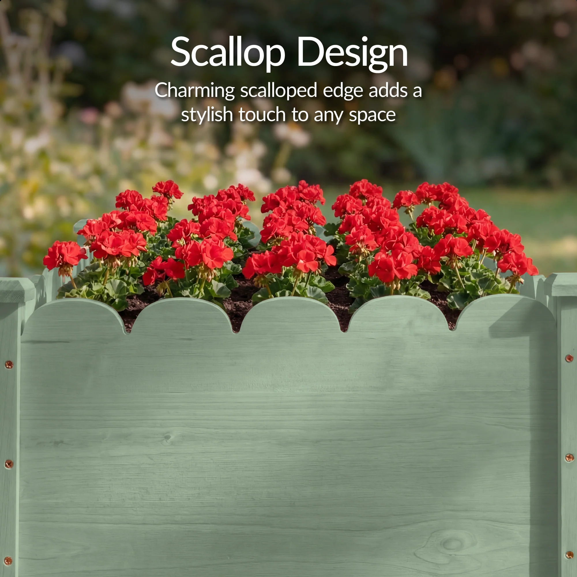 Raised Garden Bed, Scalloped Elevated Wooden Planter Box - 48x24x30in - Image 3