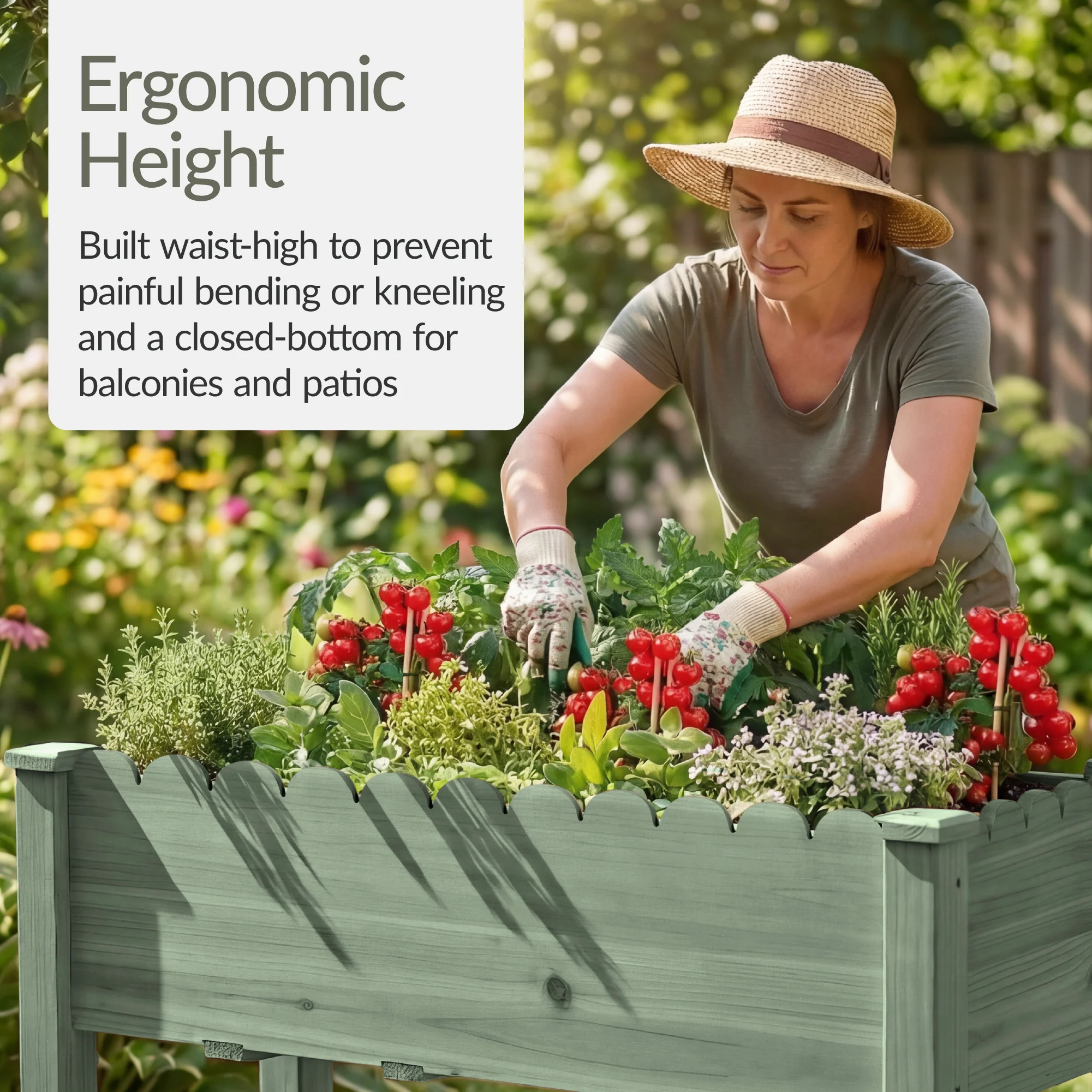 Raised Garden Bed, Scalloped Elevated Wooden Planter Box - 48x24x30in - Image 4