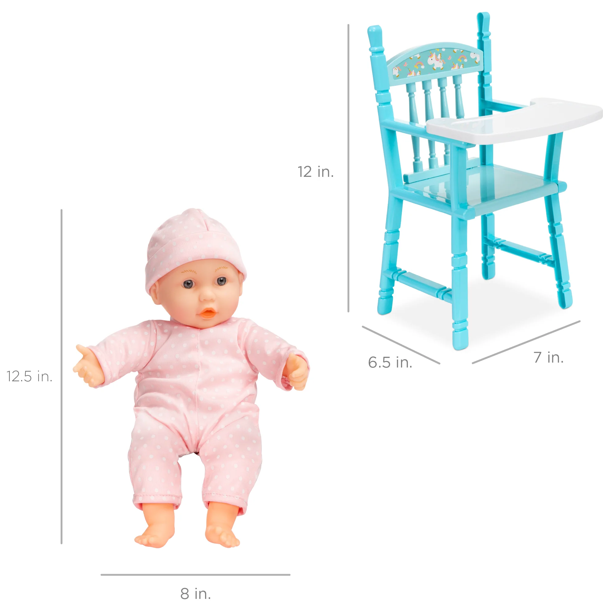 Realistic Baby Doll with Soft Body, Highchair, Potty, Accessories - 12.5in - Image 7