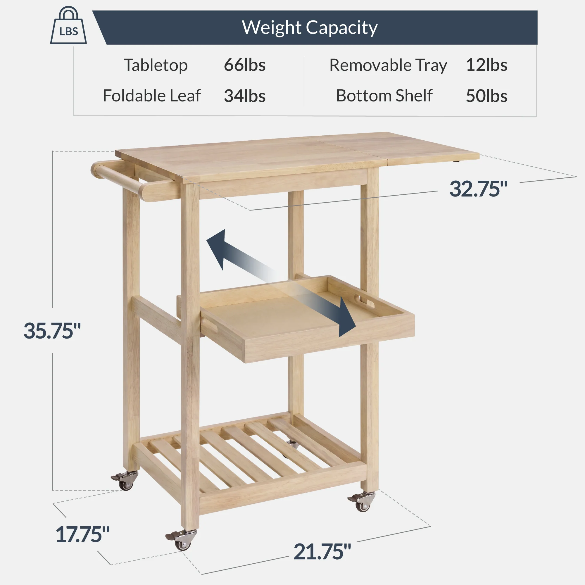 Rolling Kitchen Island Cart w/ Drop Leaf Extension, Solid Wood - Image 2
