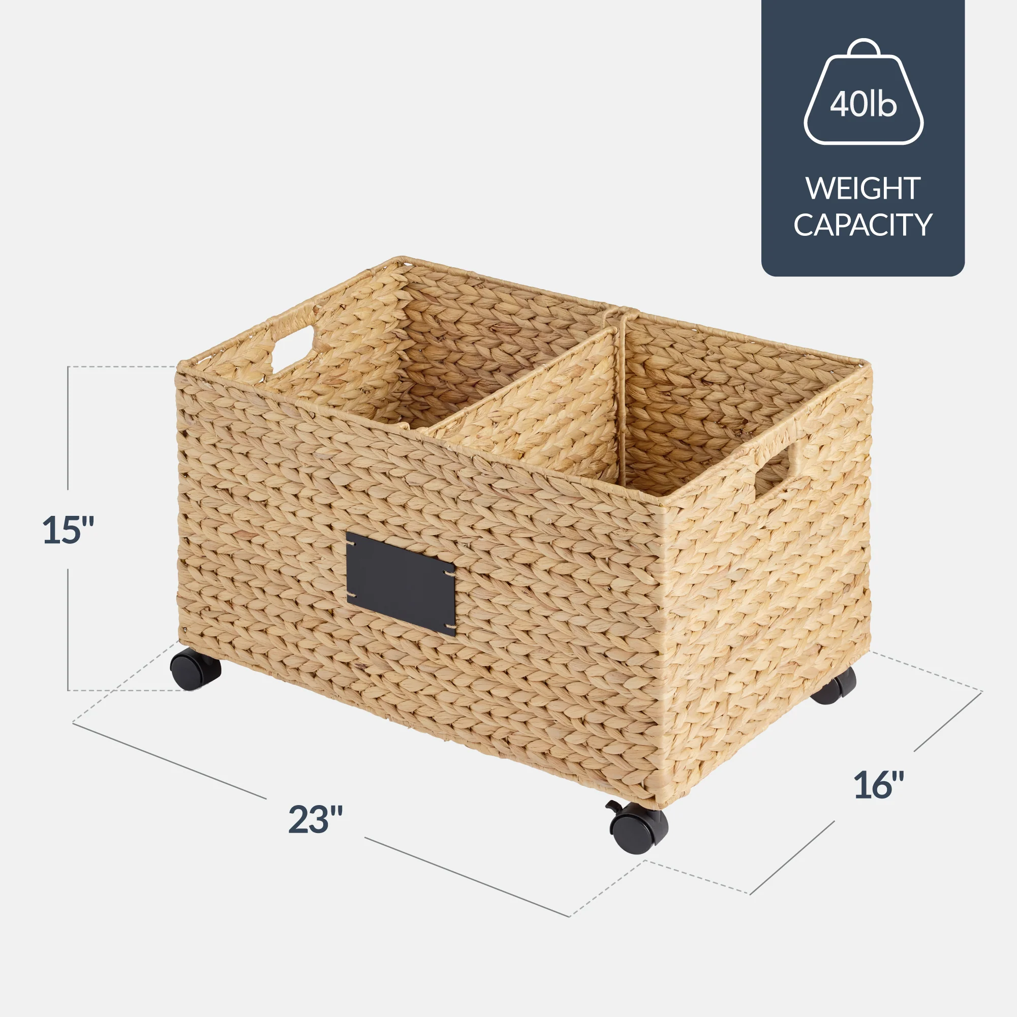 Rolling Pantry Storage Basket Organizer W/ Chalkboard Label, Handles, Removable Divider - Chestnut - Image 10