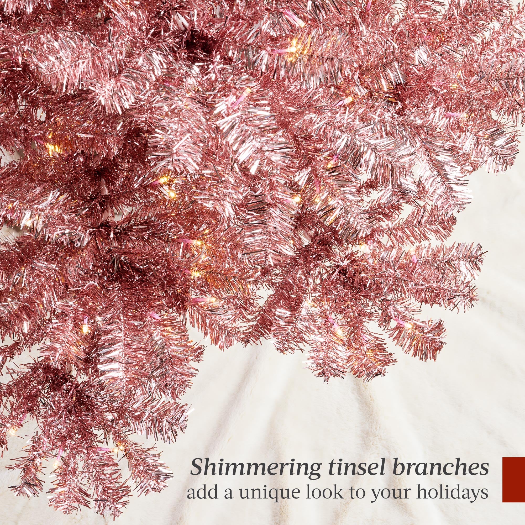 Prelit Pink Artificial Tinsel Christmas Tree w/ Foldable Stand - Image 5