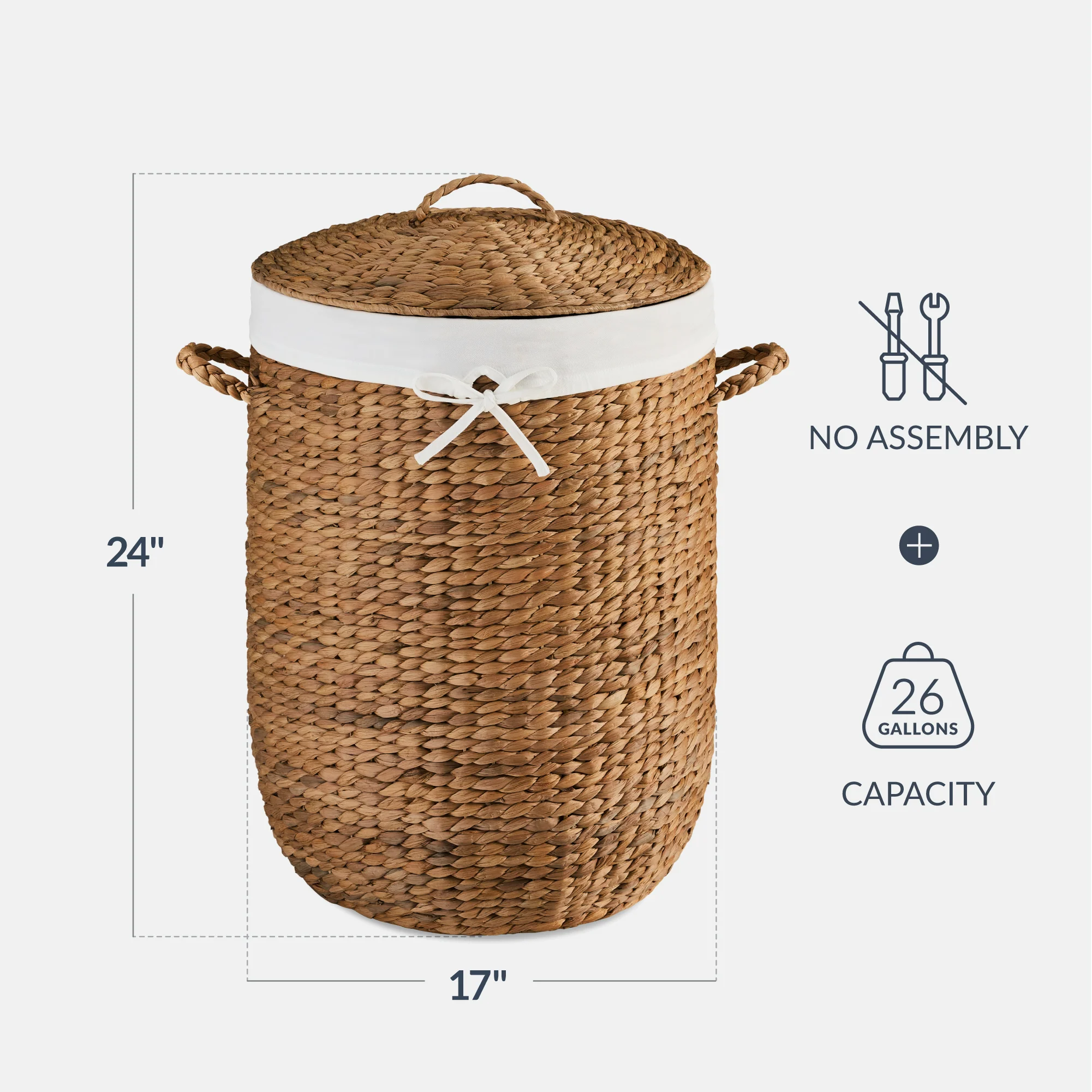 Round Laundry Hamper w/ Lid w/ Handles & Removable Liner - Image 10