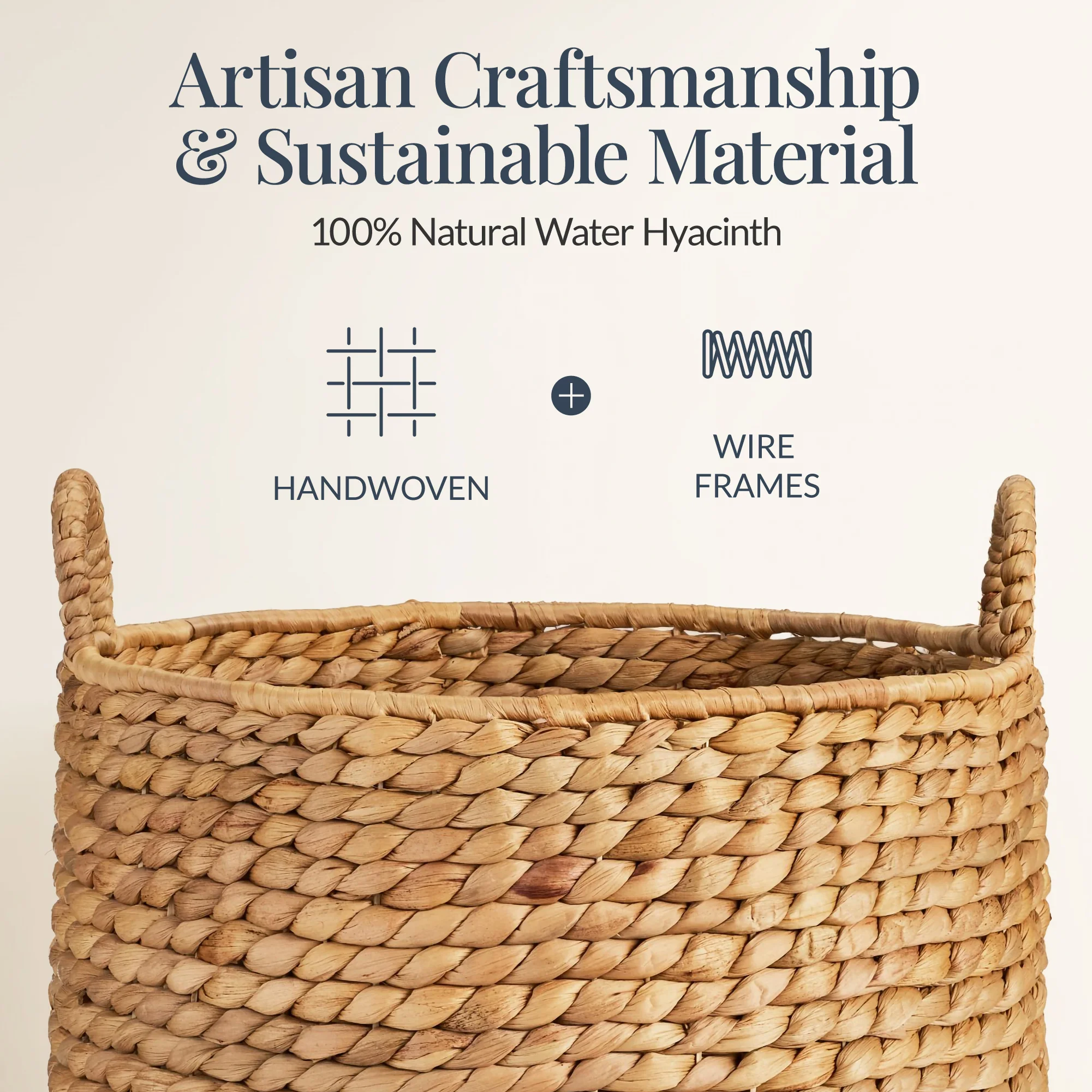Round Storage Basket w/ Handles, Handwoven Water Hyacinth Tote - Image 11
