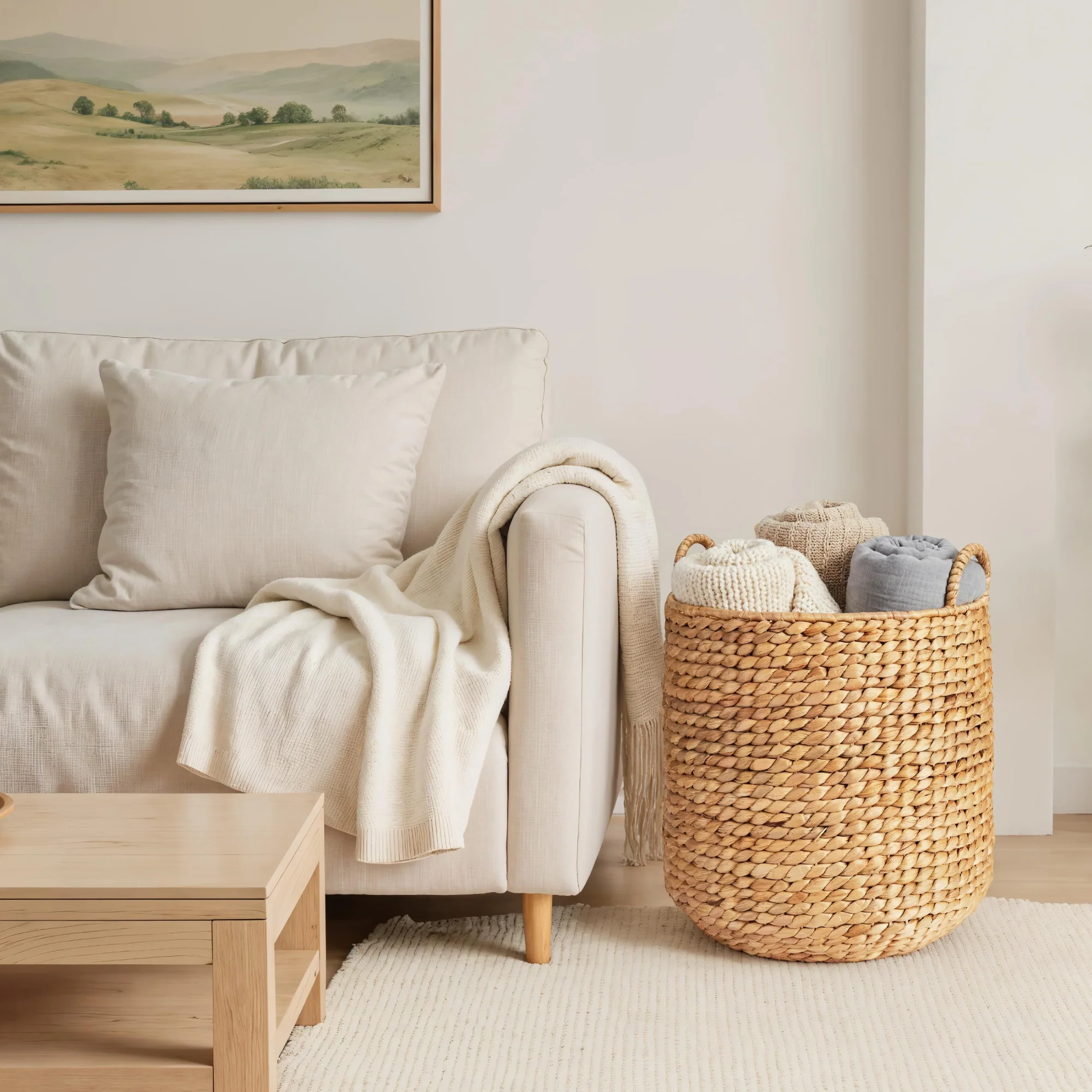 Round Storage Basket w/ Handles, Handwoven Water Hyacinth Tote - Image 12