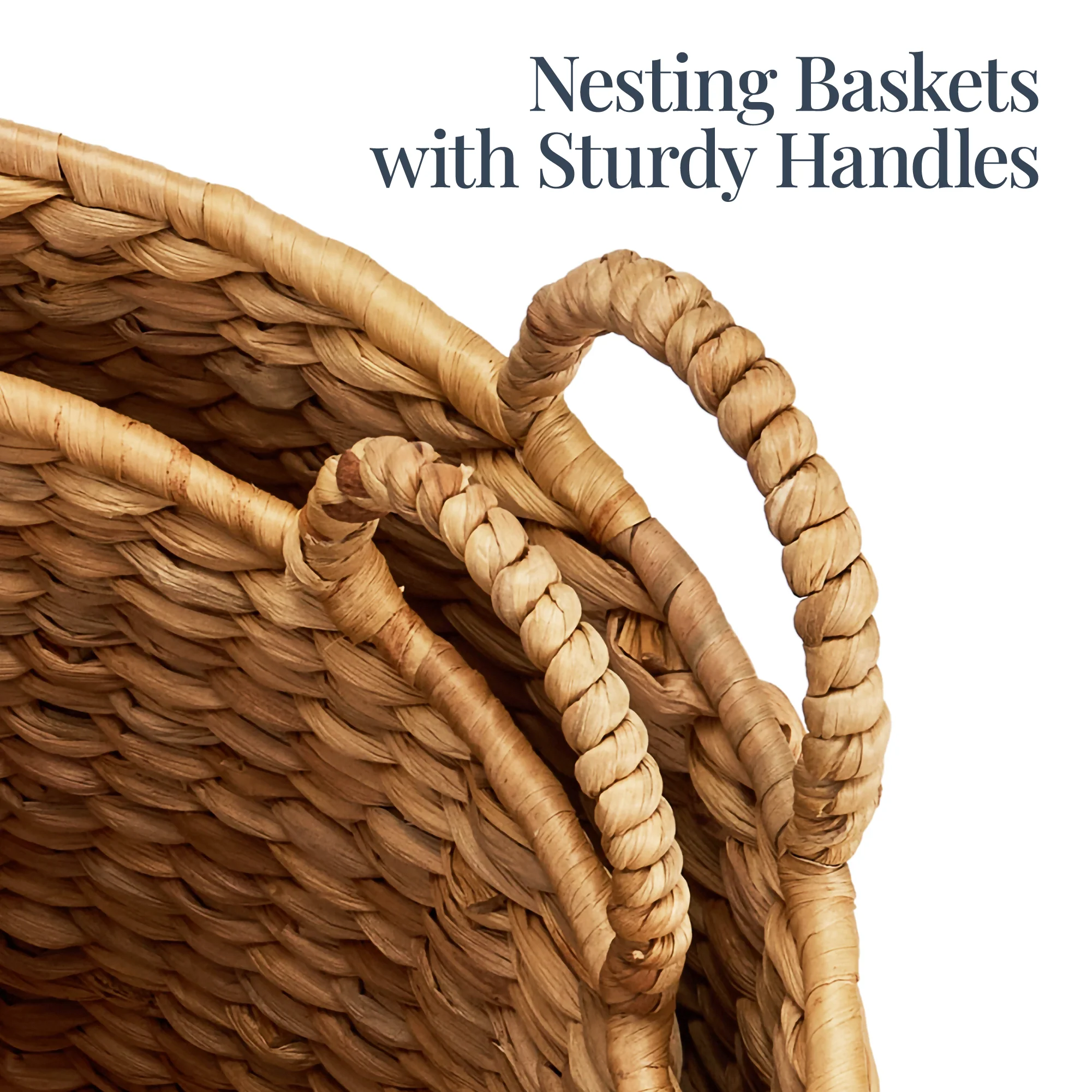 Round Storage Basket w/ Handles, Handwoven Water Hyacinth Tote - Image 16