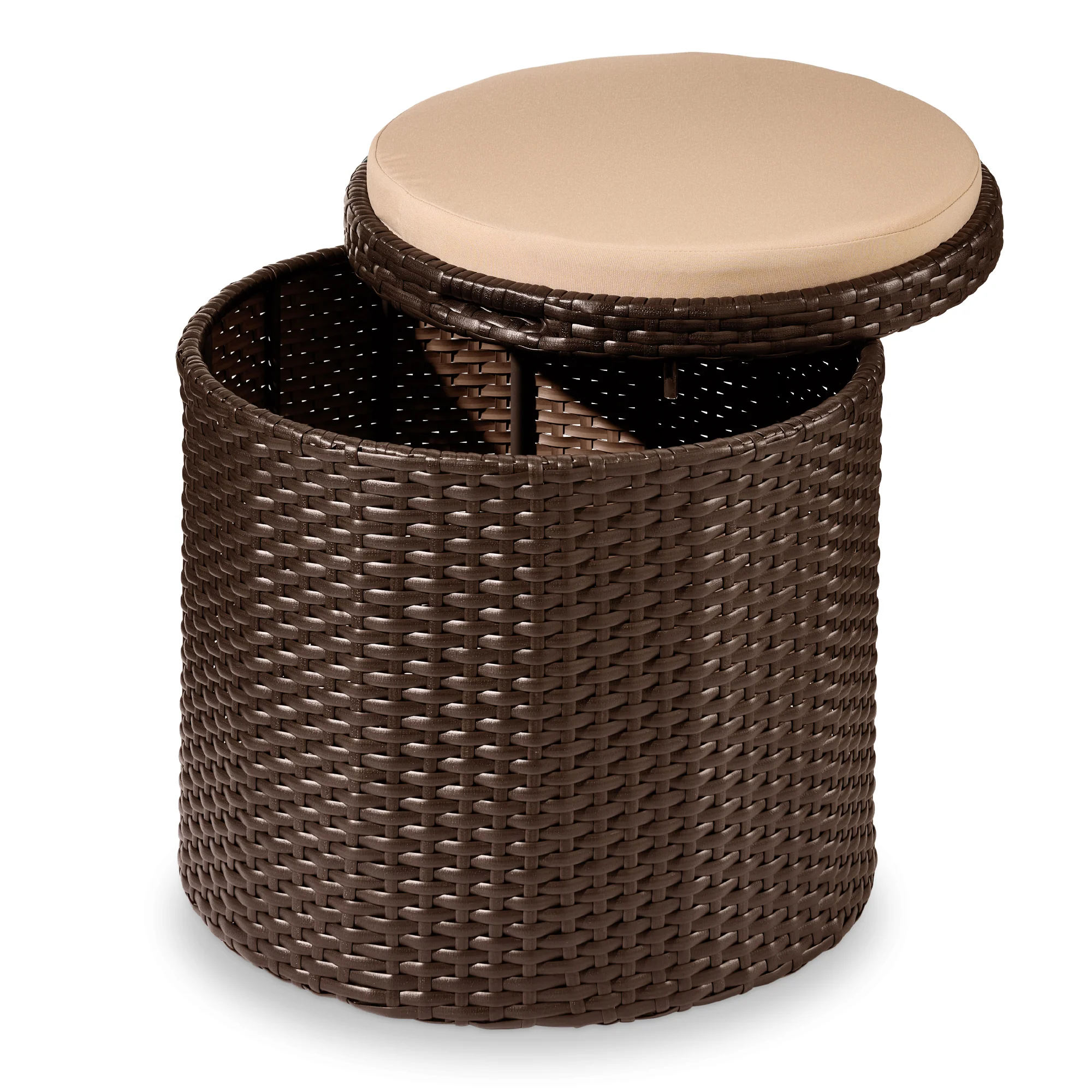 Round Wicker Ottoman, Multipurpose Furniture w/ Removable Cushion - Image 16