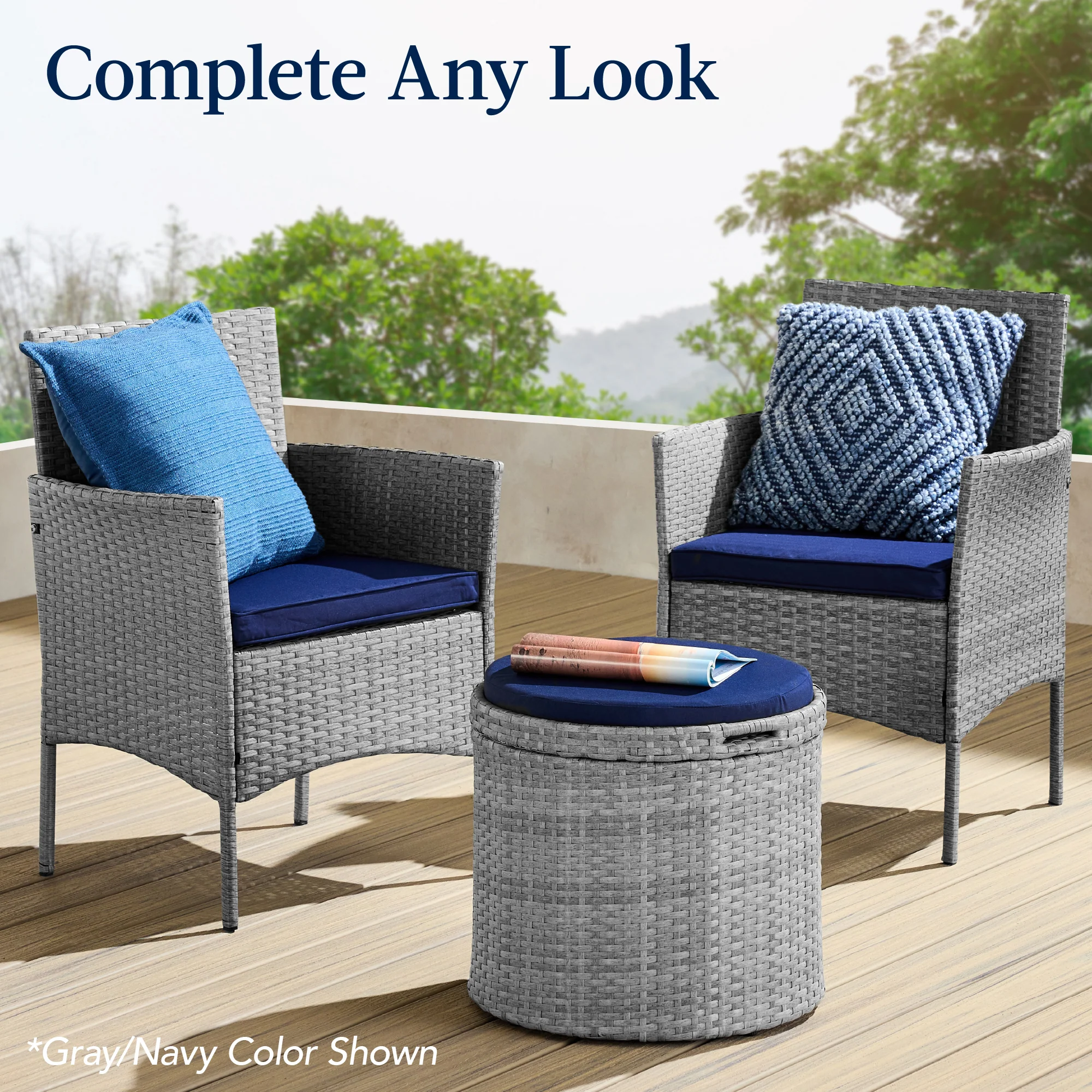 Round Wicker Ottoman, Multipurpose Furniture w/ Removable Cushion - Image 23