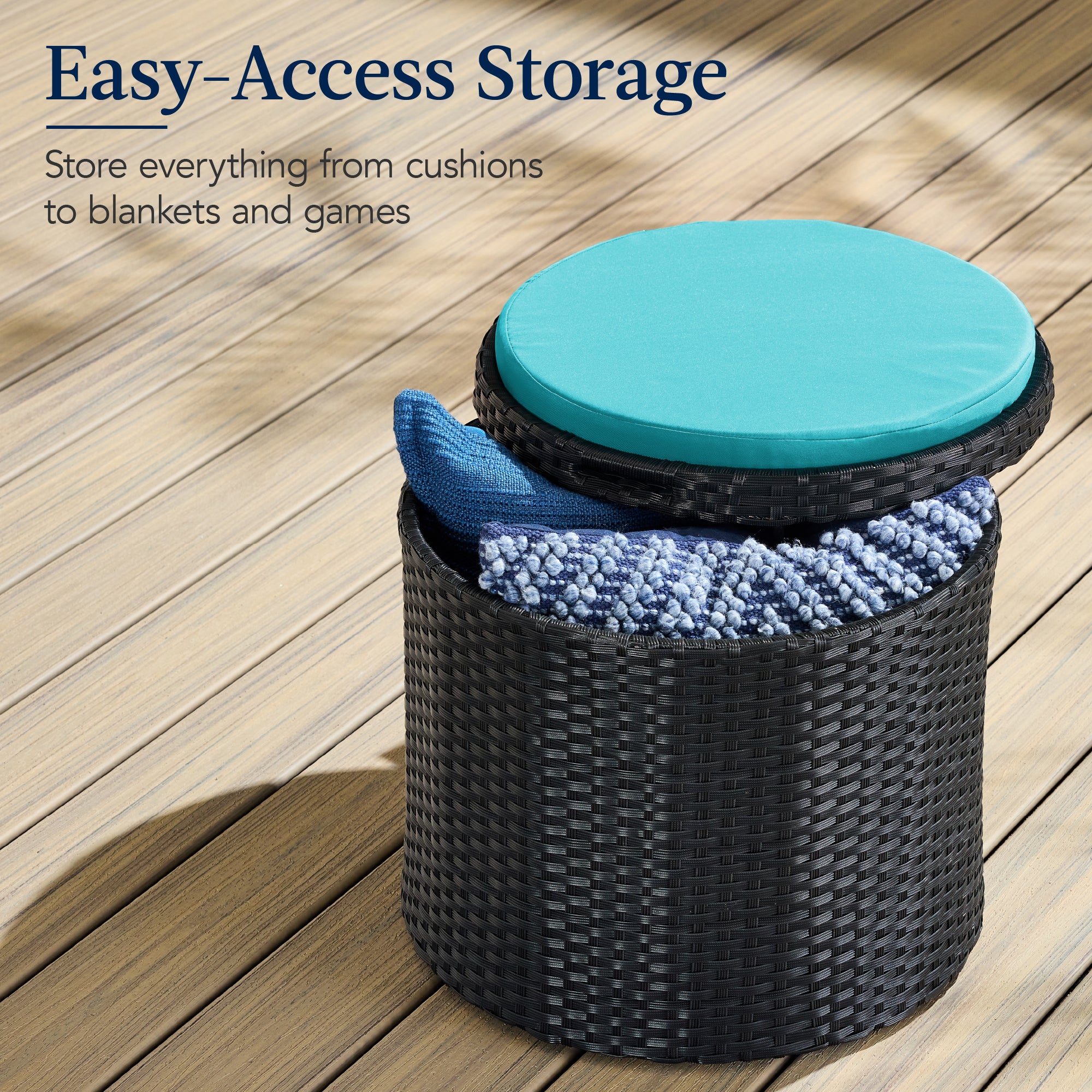 Round Wicker Ottoman, Multipurpose Furniture w/ Removable Cushion - Image 26