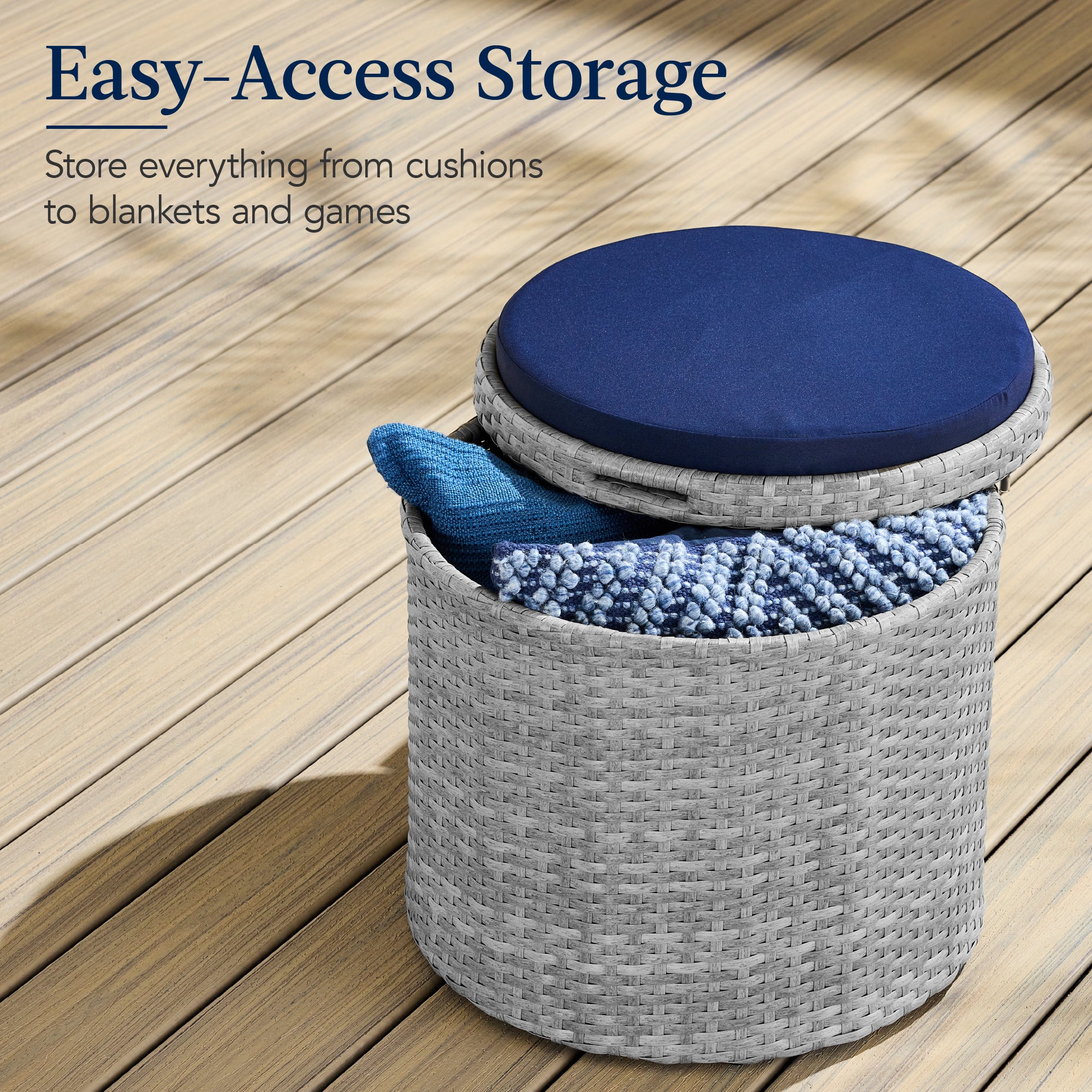 Round Wicker Ottoman, Multipurpose Furniture w/ Removable Cushion - Image 3