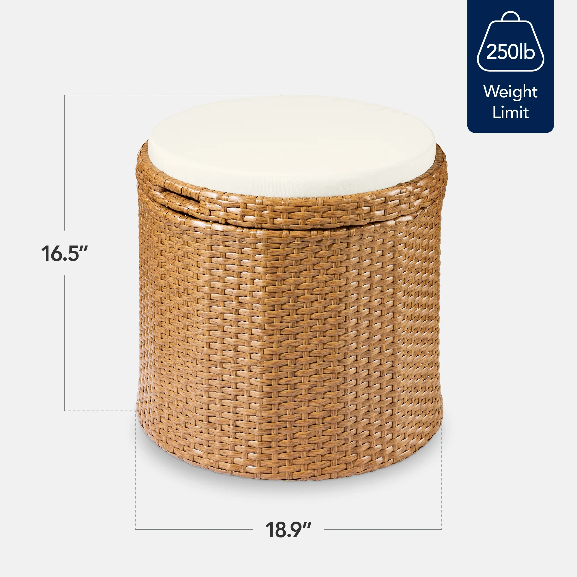 Round Wicker Ottoman, Multipurpose Furniture w/ Removable Cushion - Image 41