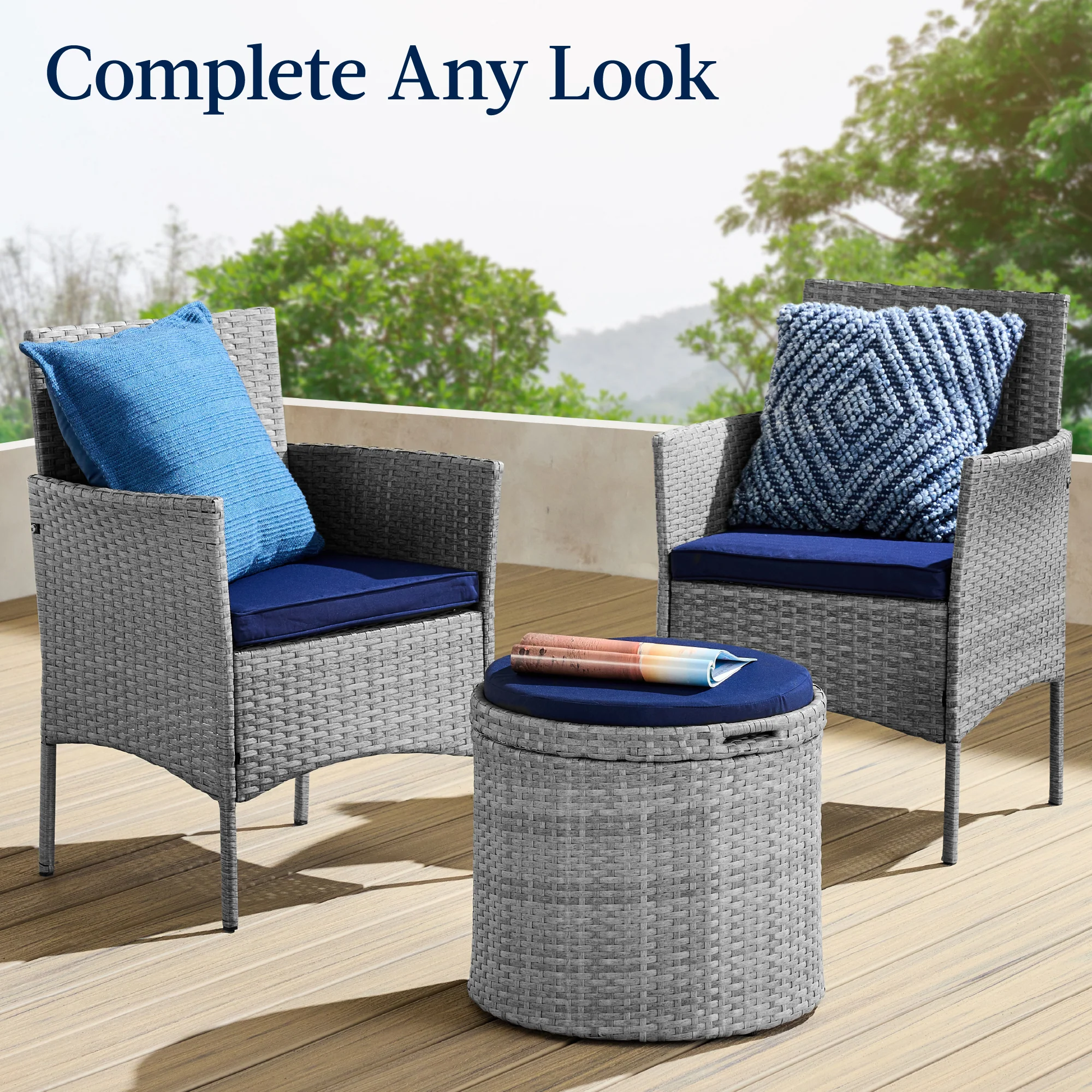 Round Wicker Ottoman, Multipurpose Furniture w/ Removable Cushion - Image 7