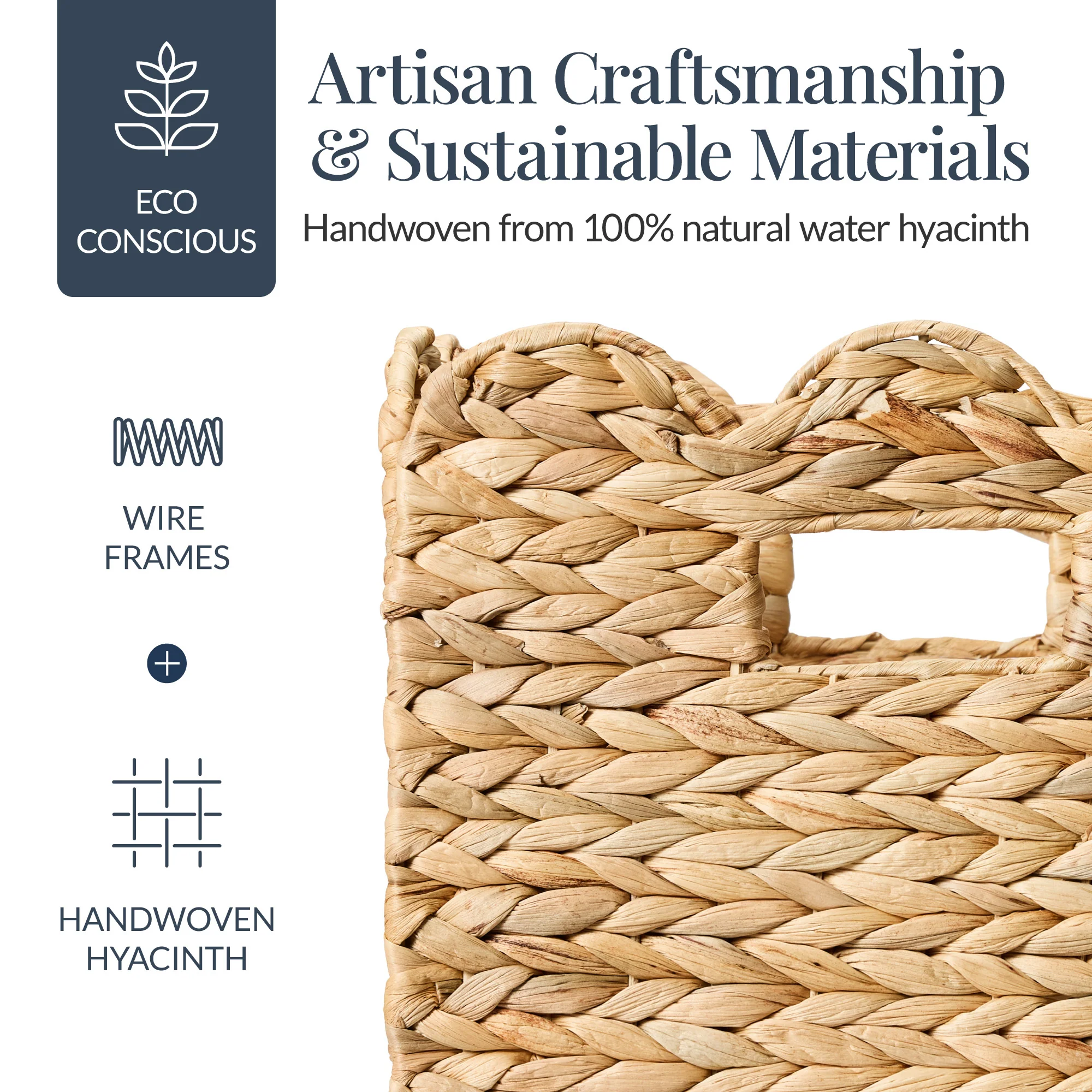 Scalloped 10.5 x 10.5in Hyacinth Storage Basket Set of 5 - Image 12