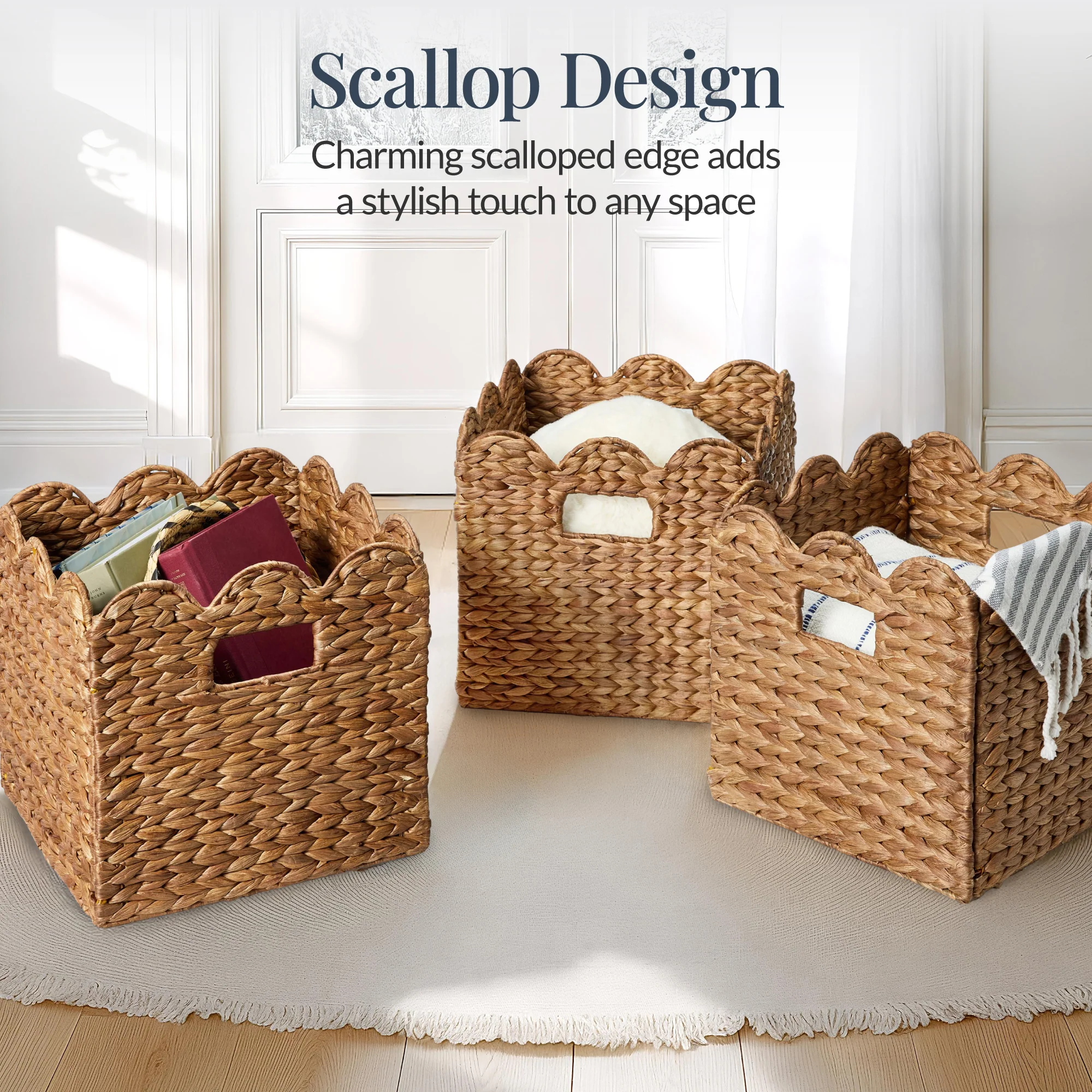 Scalloped 10.5 x 10.5in Hyacinth Storage Basket Set of 5 - Image 3
