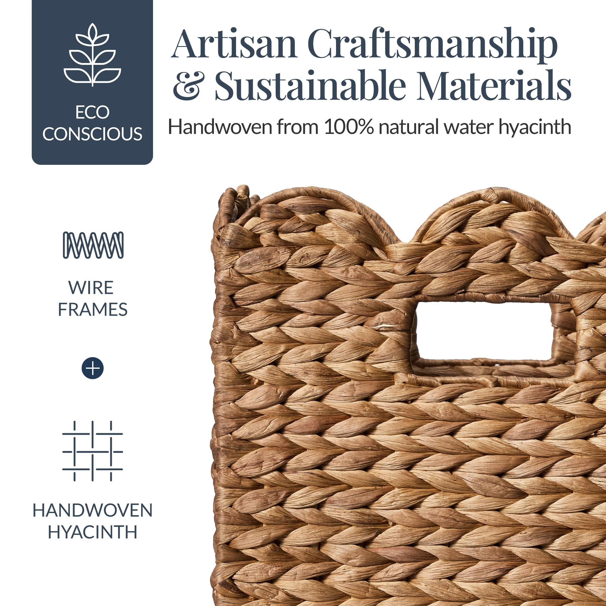 Scalloped 10.5 x 10.5in Hyacinth Storage Basket Set of 5 - Image 4