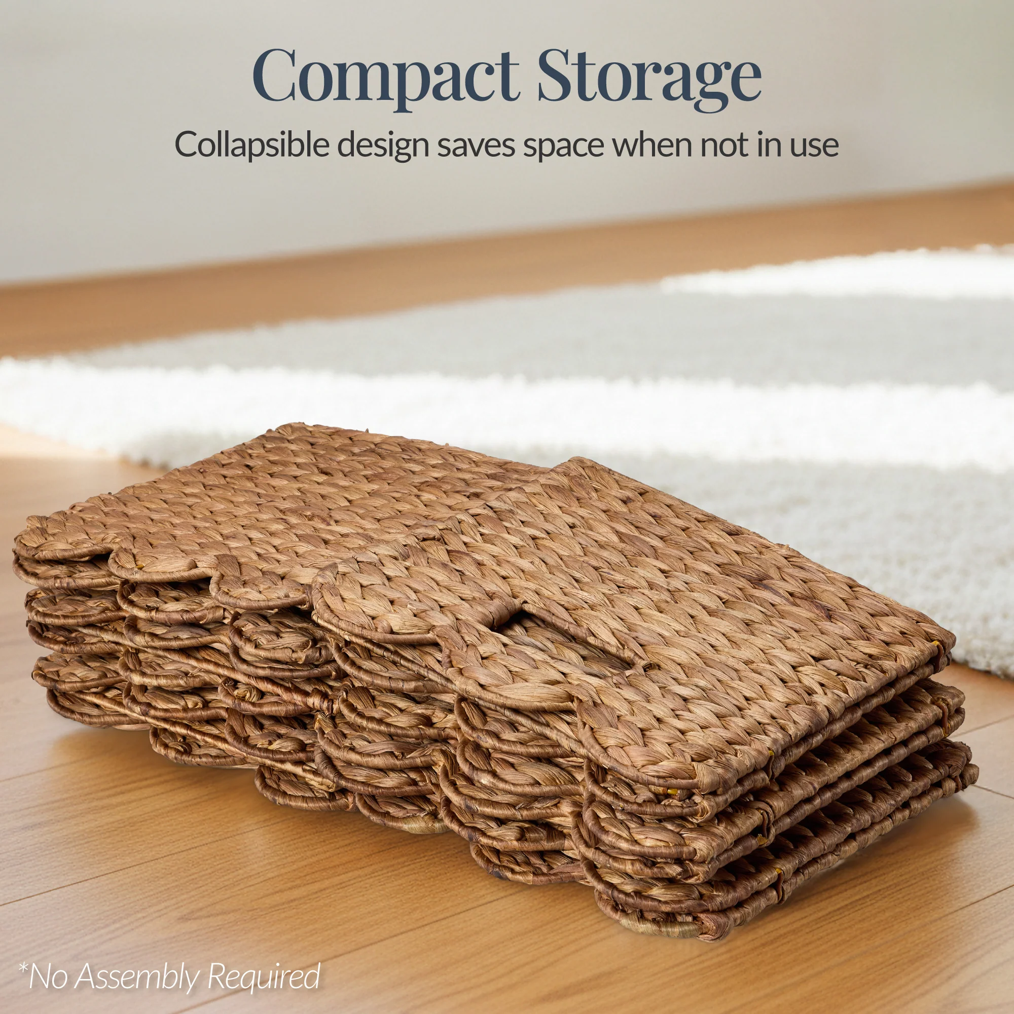 Scalloped 10.5 x 10.5in Hyacinth Storage Basket Set of 5 - Image 5
