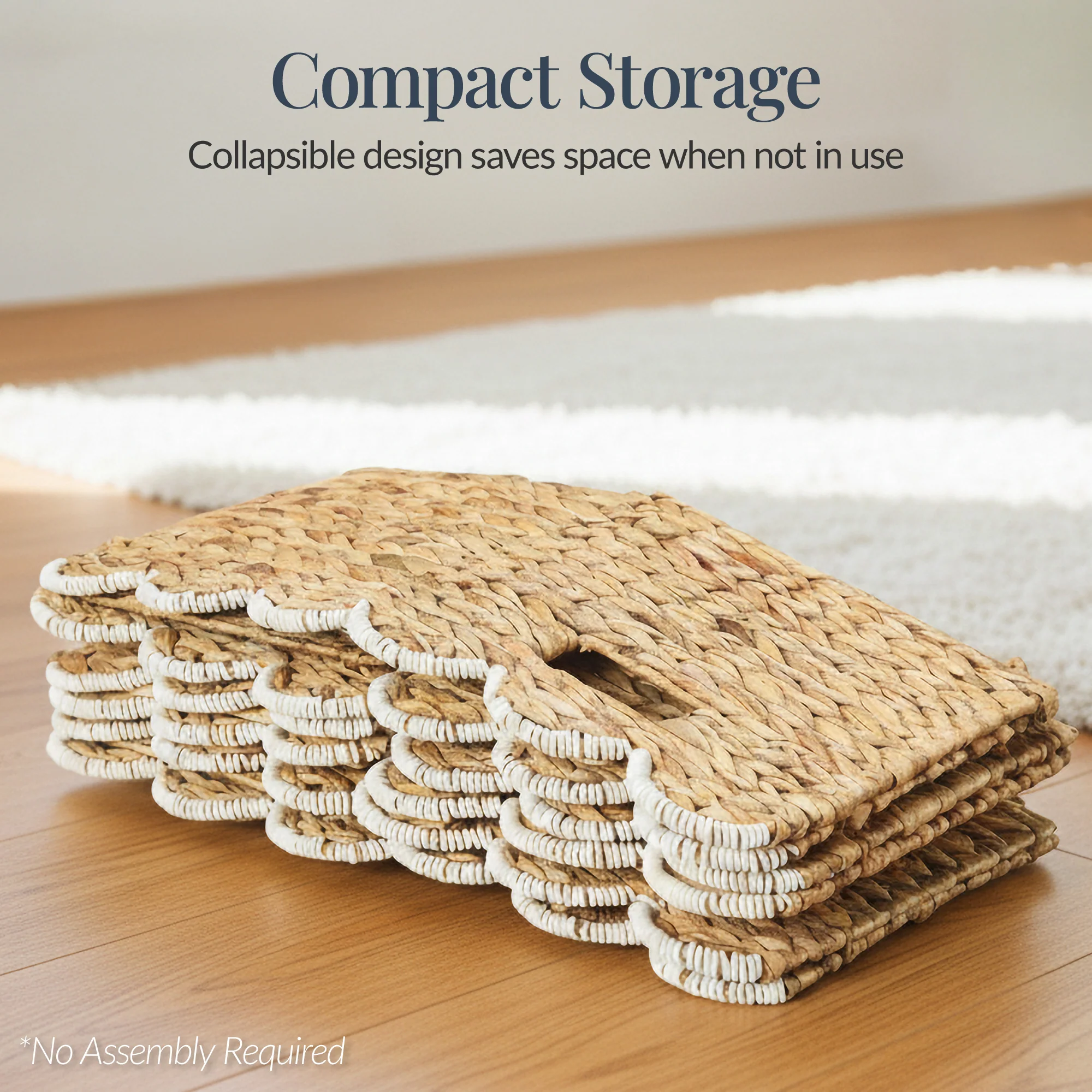 Scalloped 12x 12 Hyacinth Storage Basket Set of 5 - Image 13