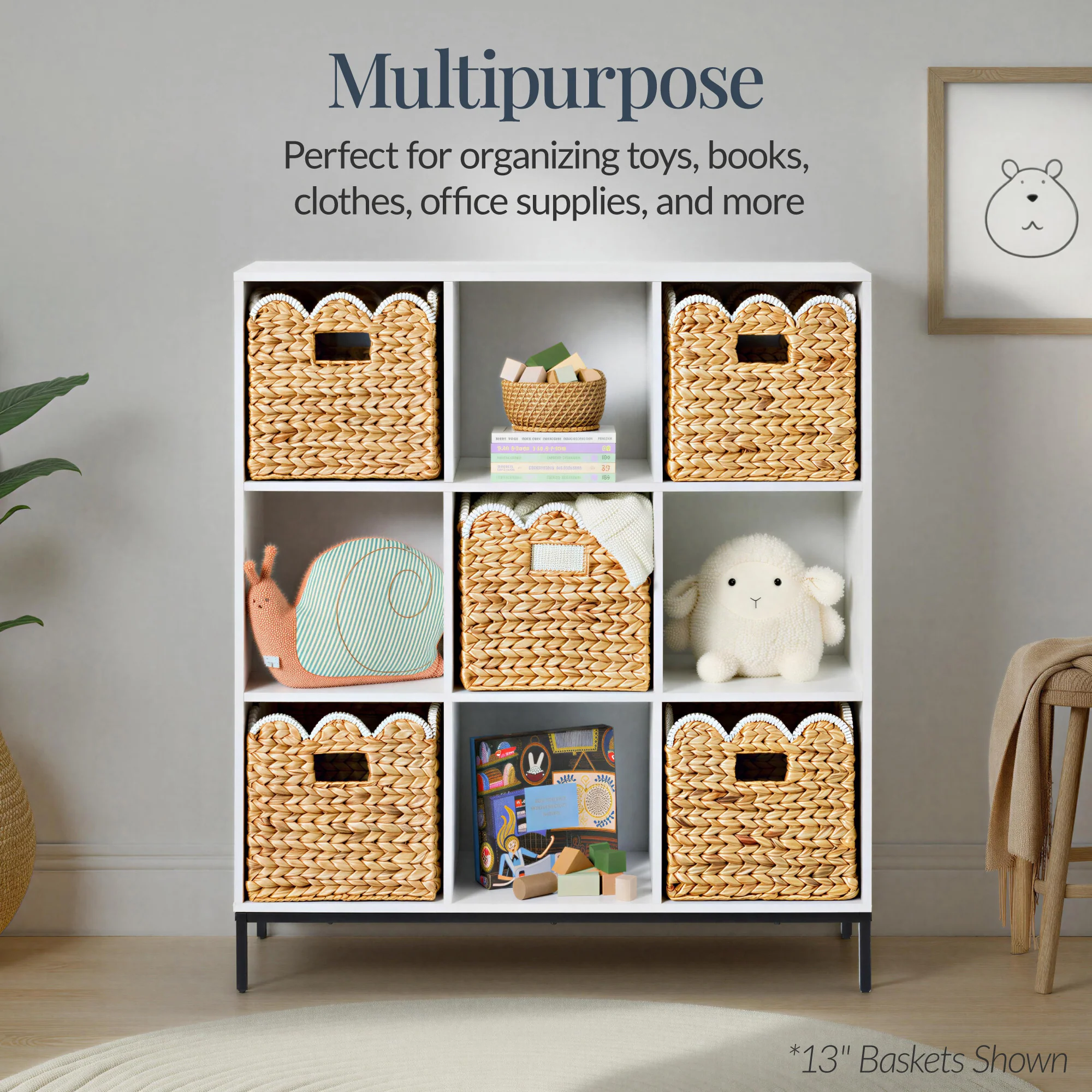 Scalloped 12x 12 Hyacinth Storage Basket Set of 5 - Image 15