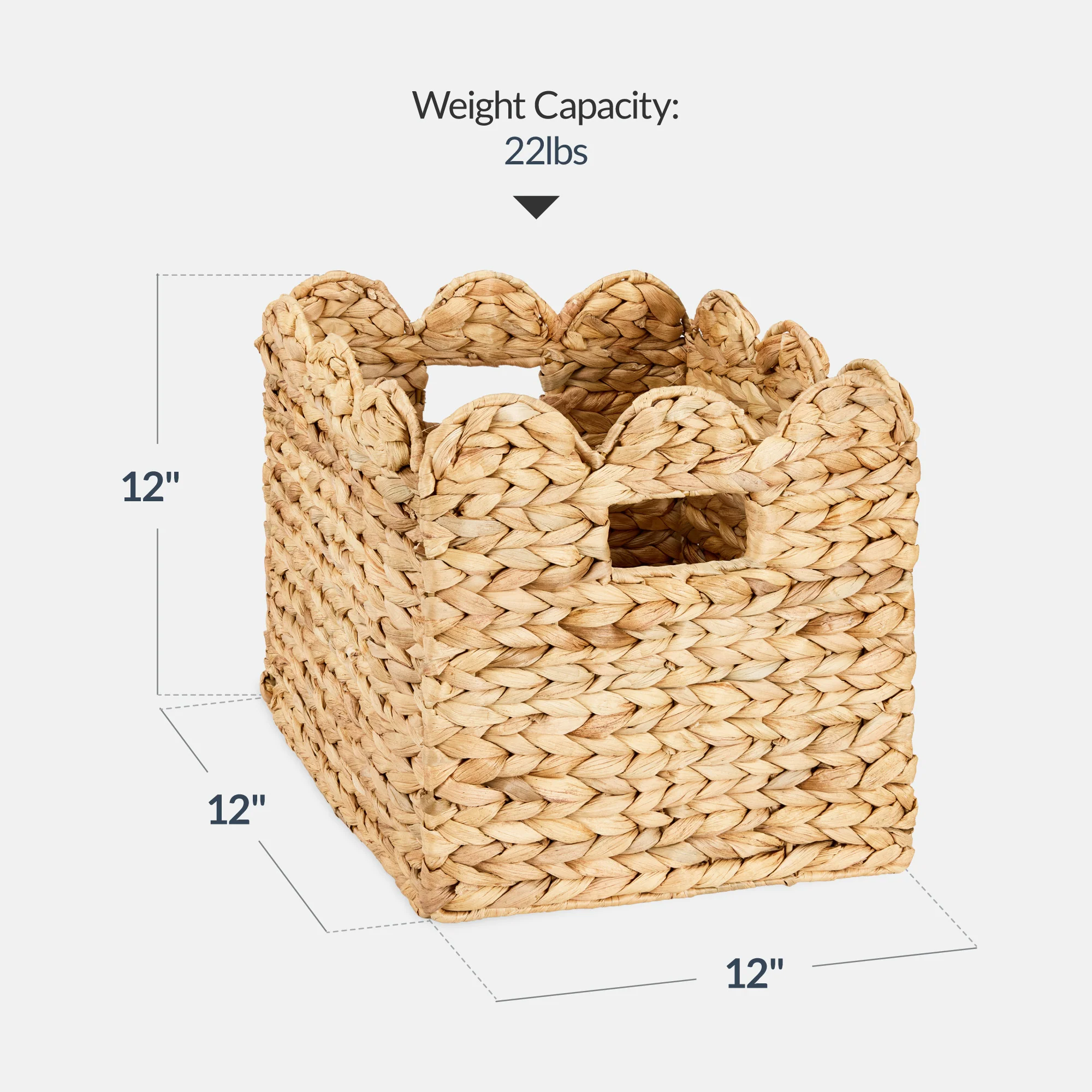 Scalloped 12x 12 Hyacinth Storage Basket Set of 5 - Image 2