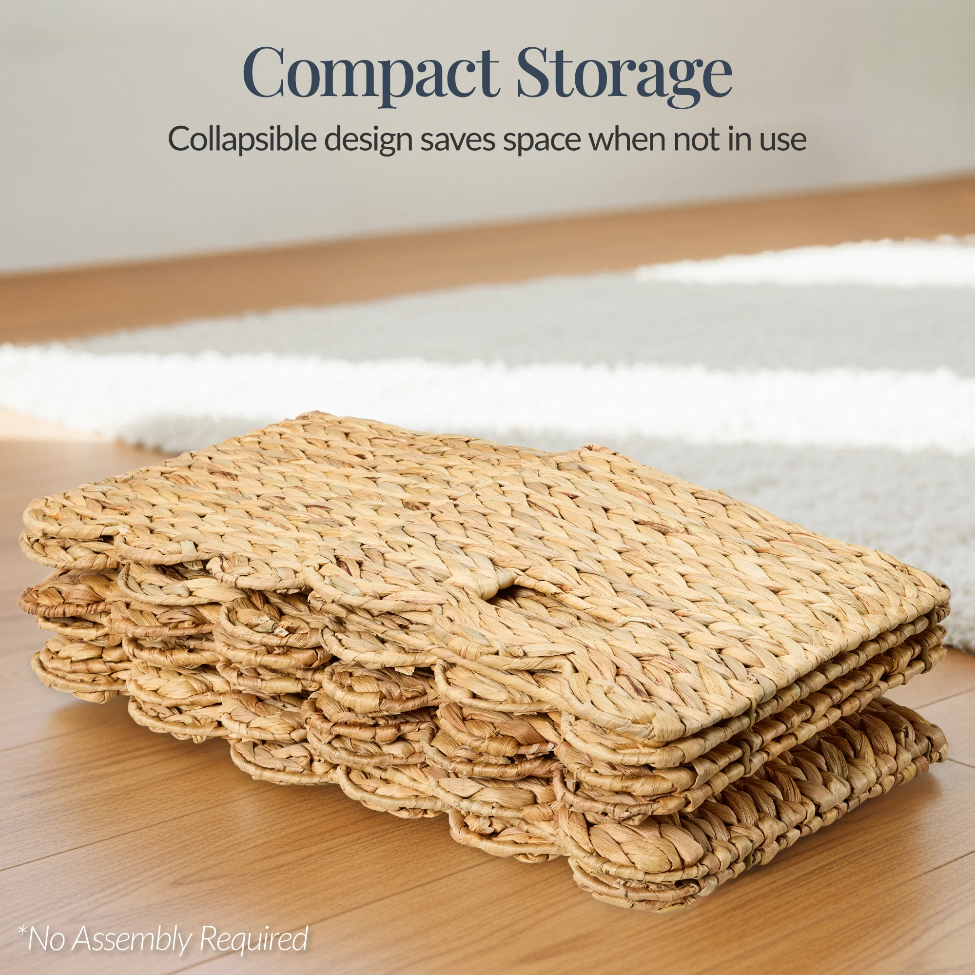 Scalloped 12x 12 Hyacinth Storage Basket Set of 5 - Image 5