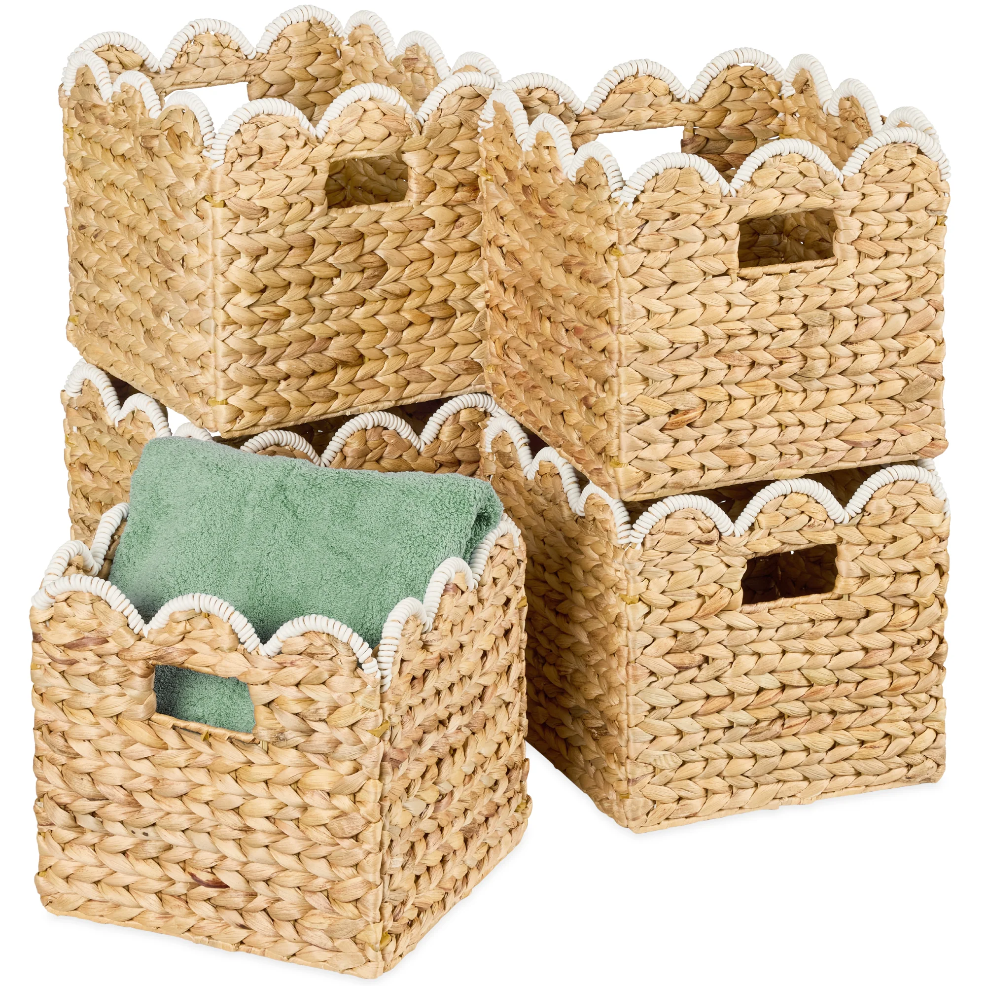 Scalloped 12x 12 Hyacinth Storage Basket Set of 5 - Image 9