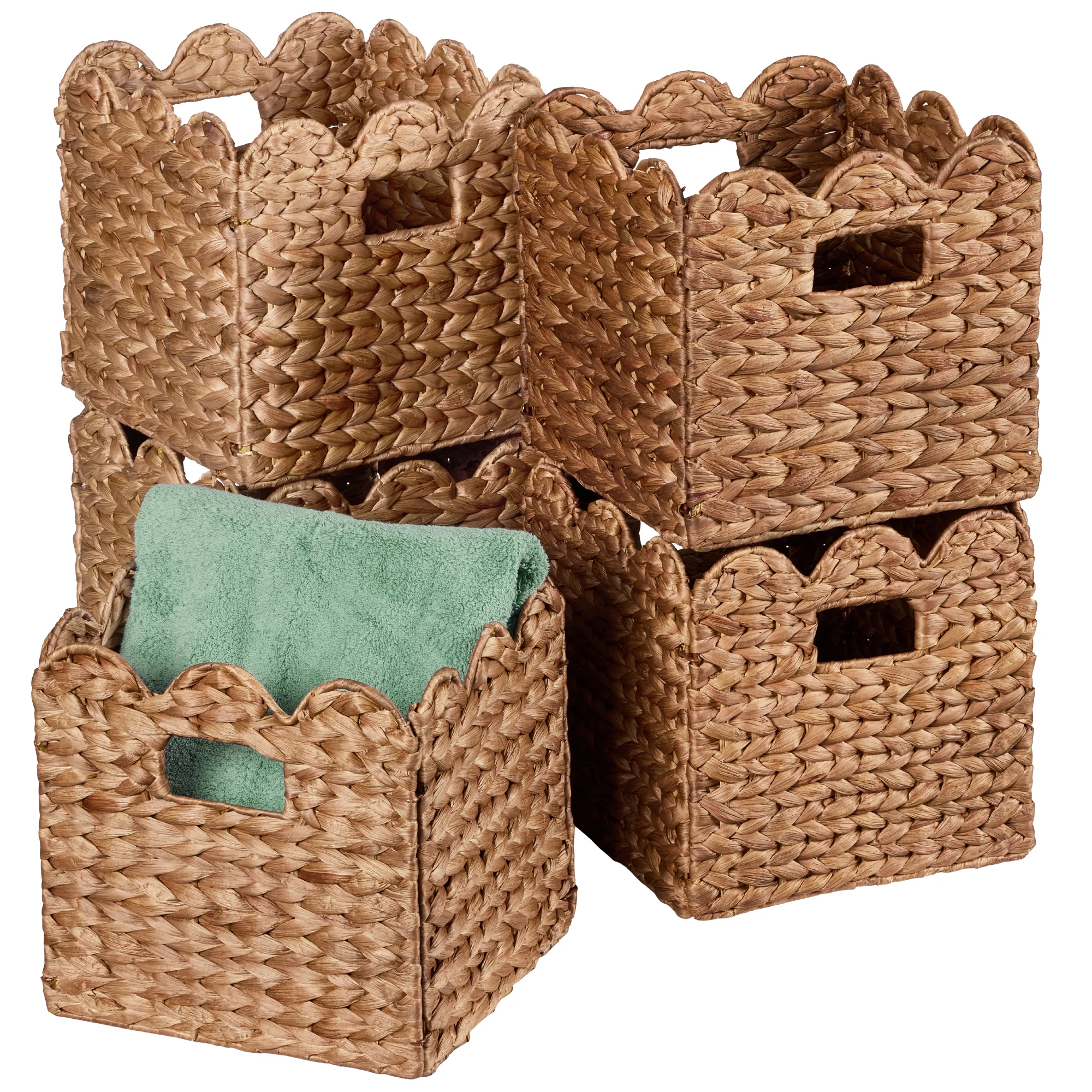 Scalloped 13 x 13in Hyacinth Storage Basket Set of 5 - Image 9