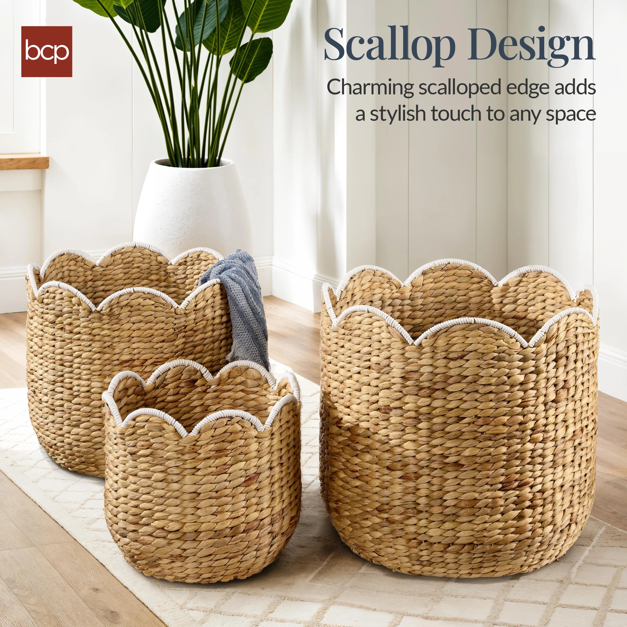 Scalloped 3PC Water Hyacinth Nesting Baskets - Image 11