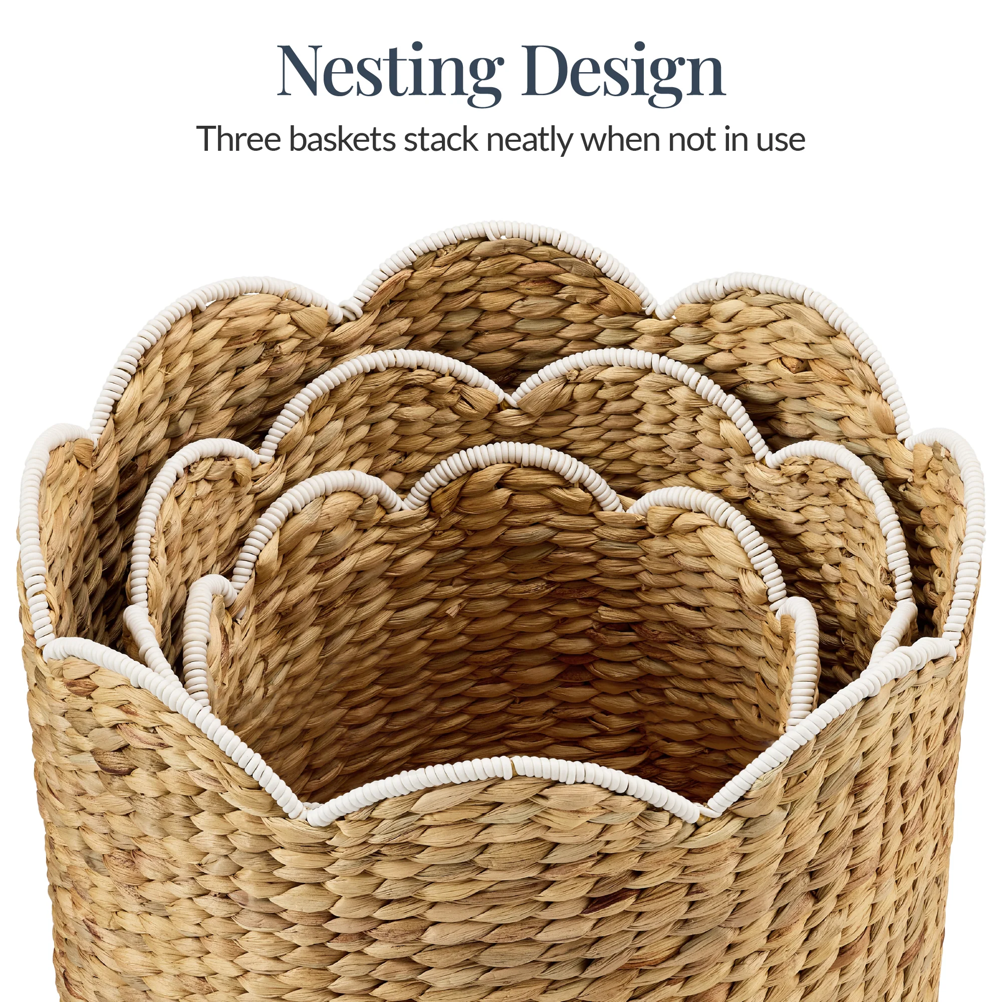 Scalloped 3PC Water Hyacinth Nesting Baskets - Image 13