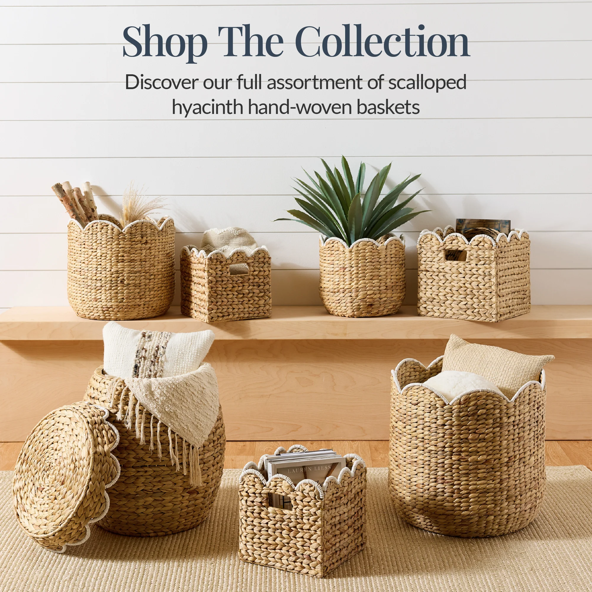 Scalloped 3PC Water Hyacinth Nesting Baskets - Image 16