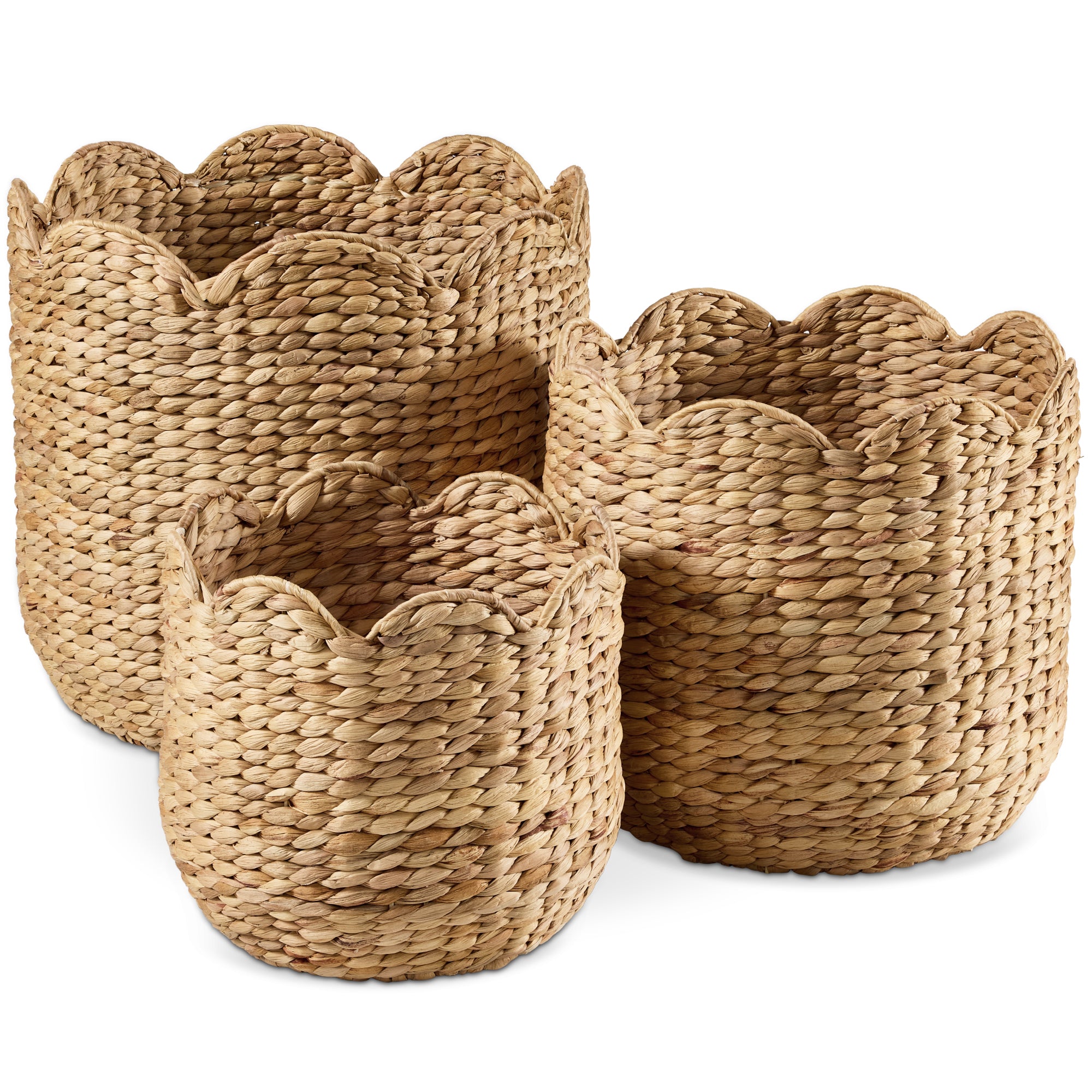 Scalloped 3PC Water Hyacinth Nesting Baskets - Image 17