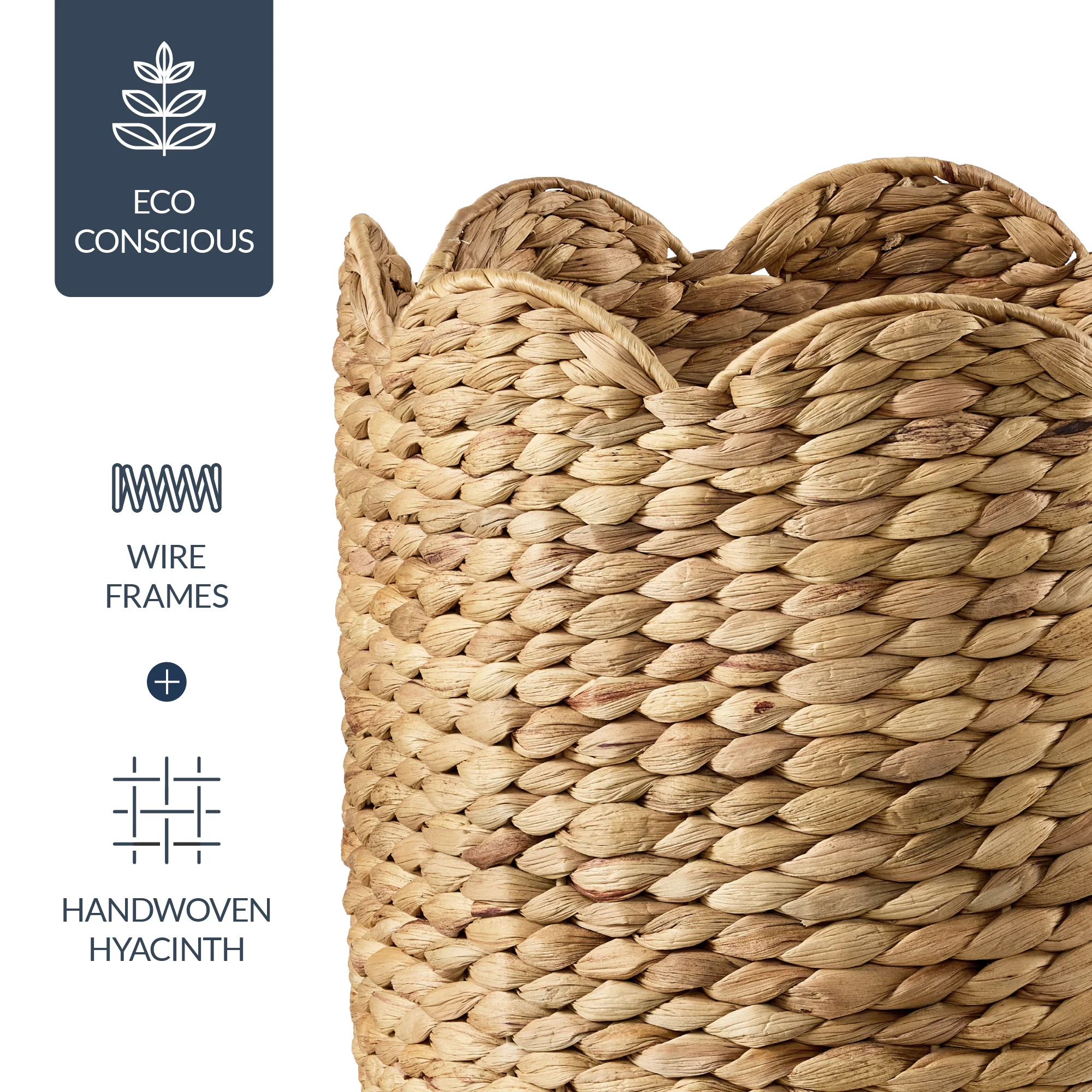 Scalloped 3PC Water Hyacinth Nesting Baskets - Image 22