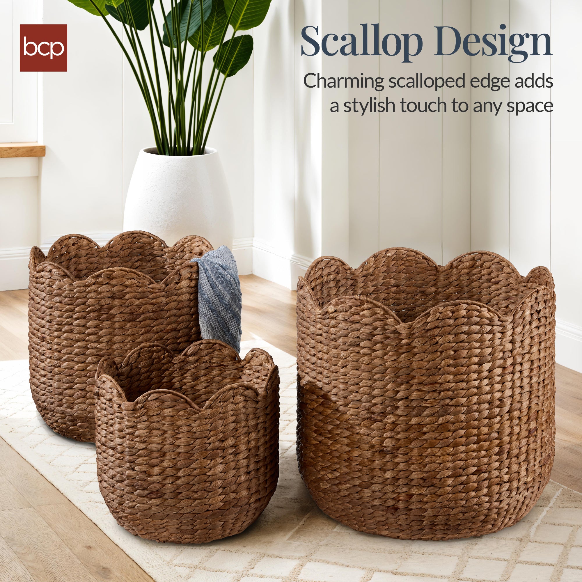 Scalloped 3PC Water Hyacinth Nesting Baskets - Image 3