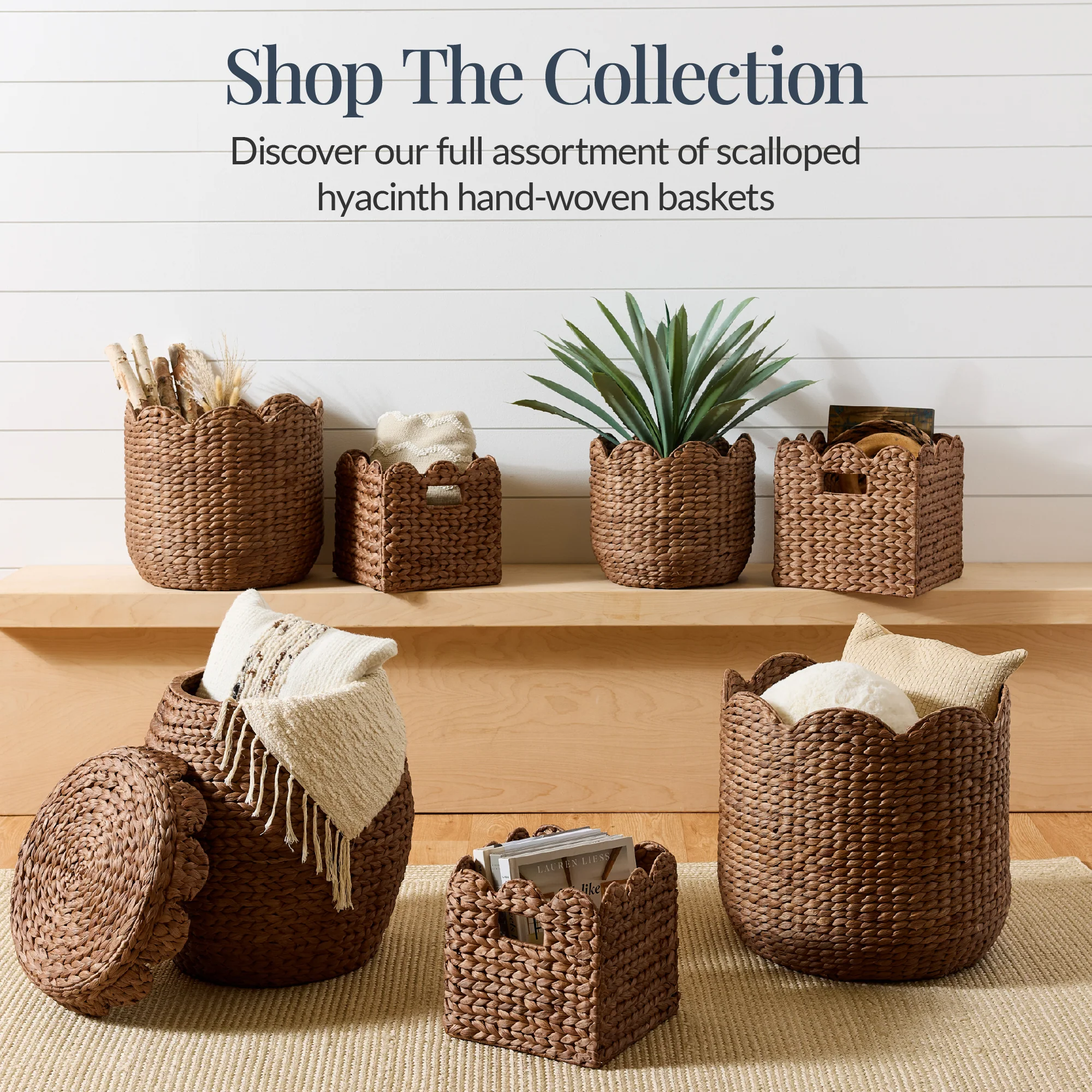 Scalloped 3PC Water Hyacinth Nesting Baskets - Image 8