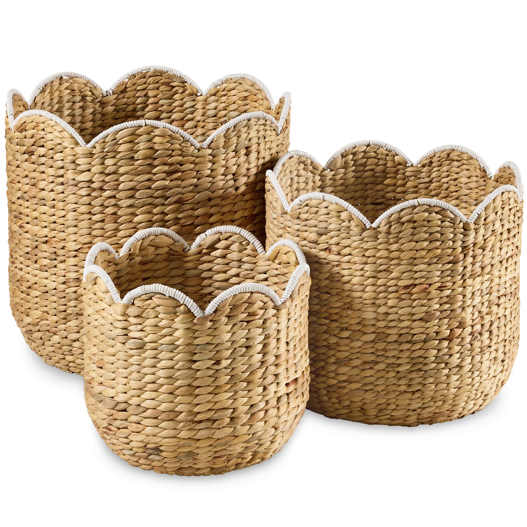 Scalloped 3PC Water Hyacinth Nesting Baskets - Image 9