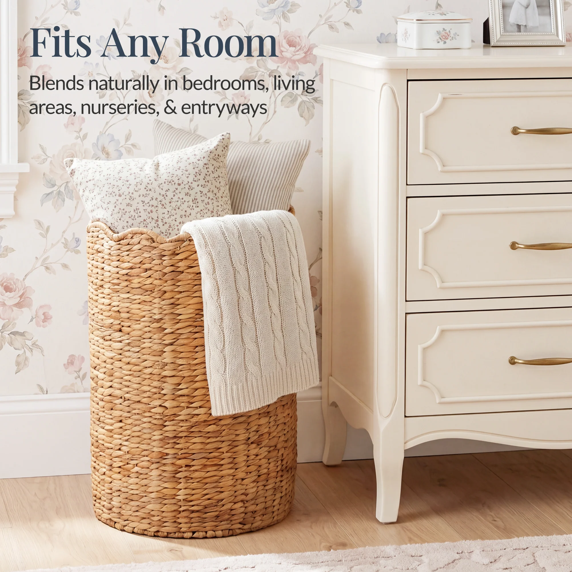 Scalloped Large Round Laundry Hamper, Handwoven Laundry Basket - Image 13