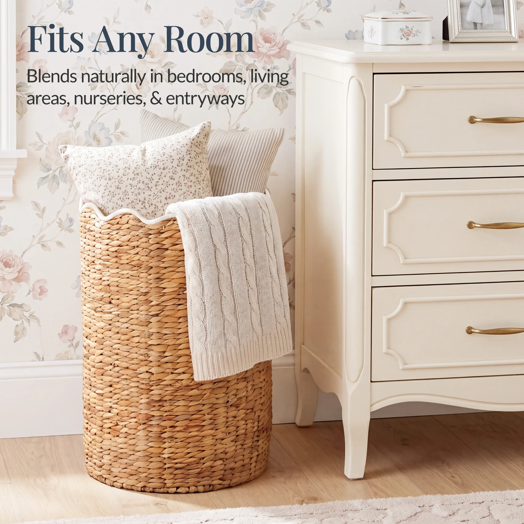 Scalloped Large Round Laundry Hamper, Handwoven Laundry Basket - Image 20