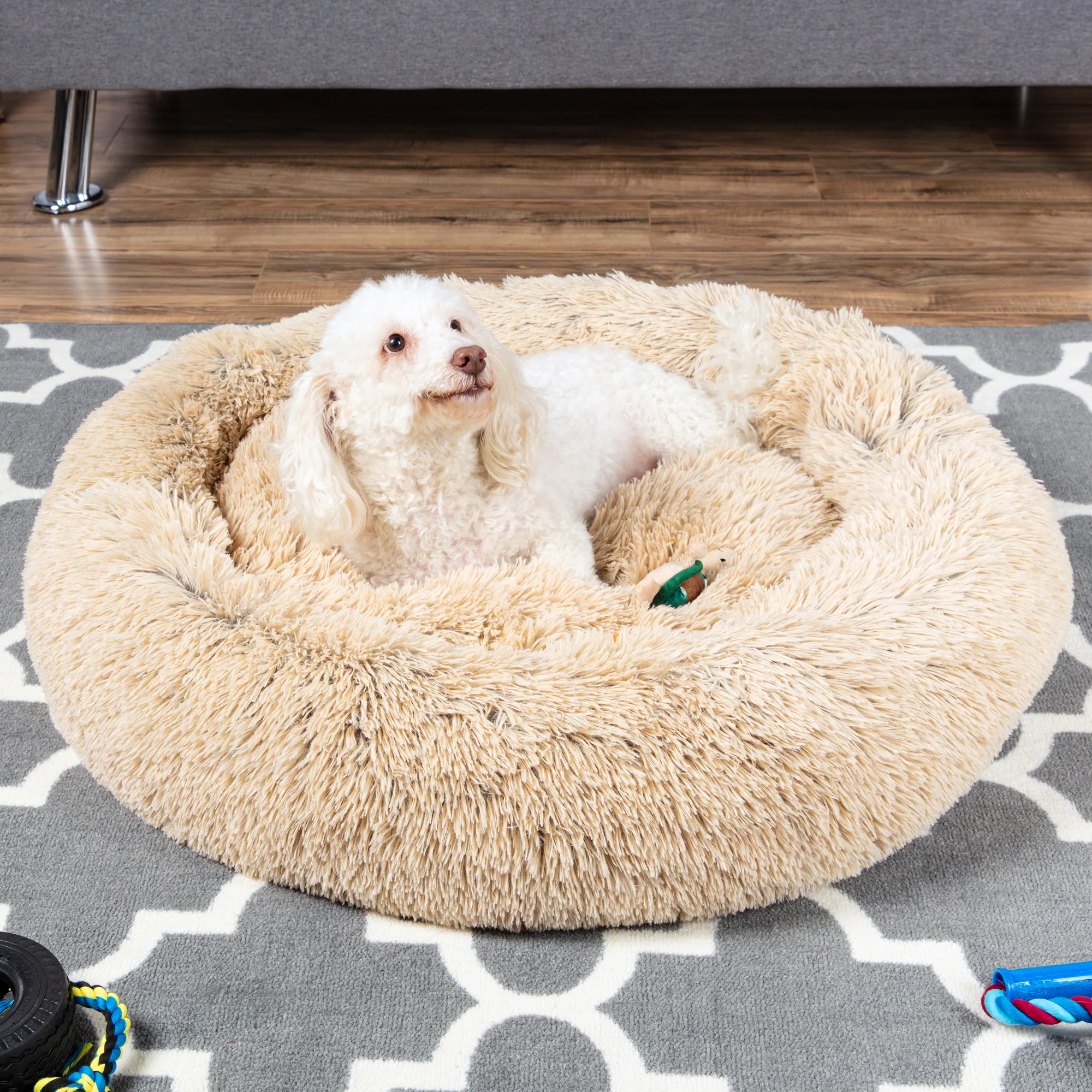 Self-Warming Shag Fur Calming Pet Bed w/ Water-Resistant Lining - Brown - Image 10