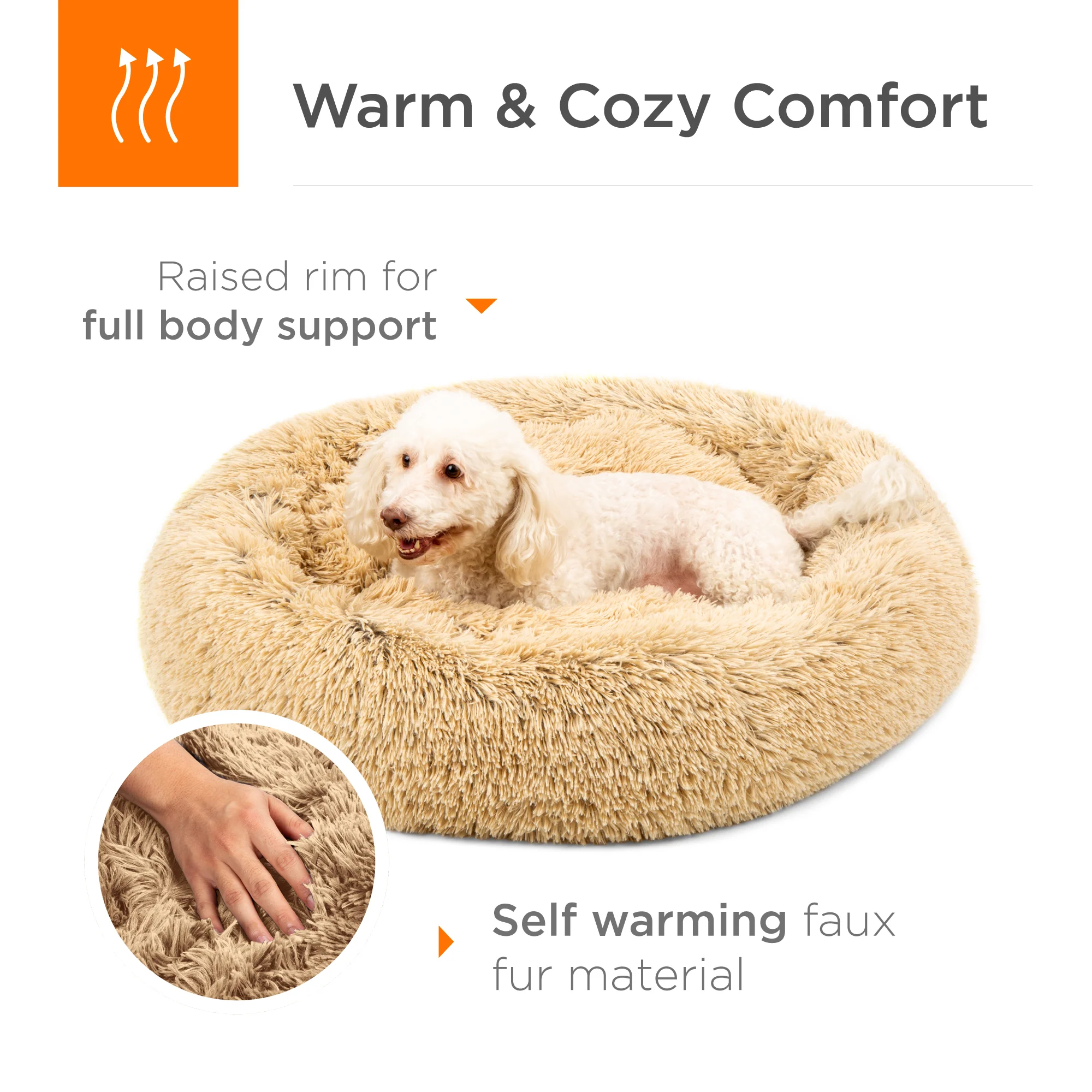 Self-Warming Shag Fur Calming Pet Bed w/ Water-Resistant Lining - Brown - Image 11