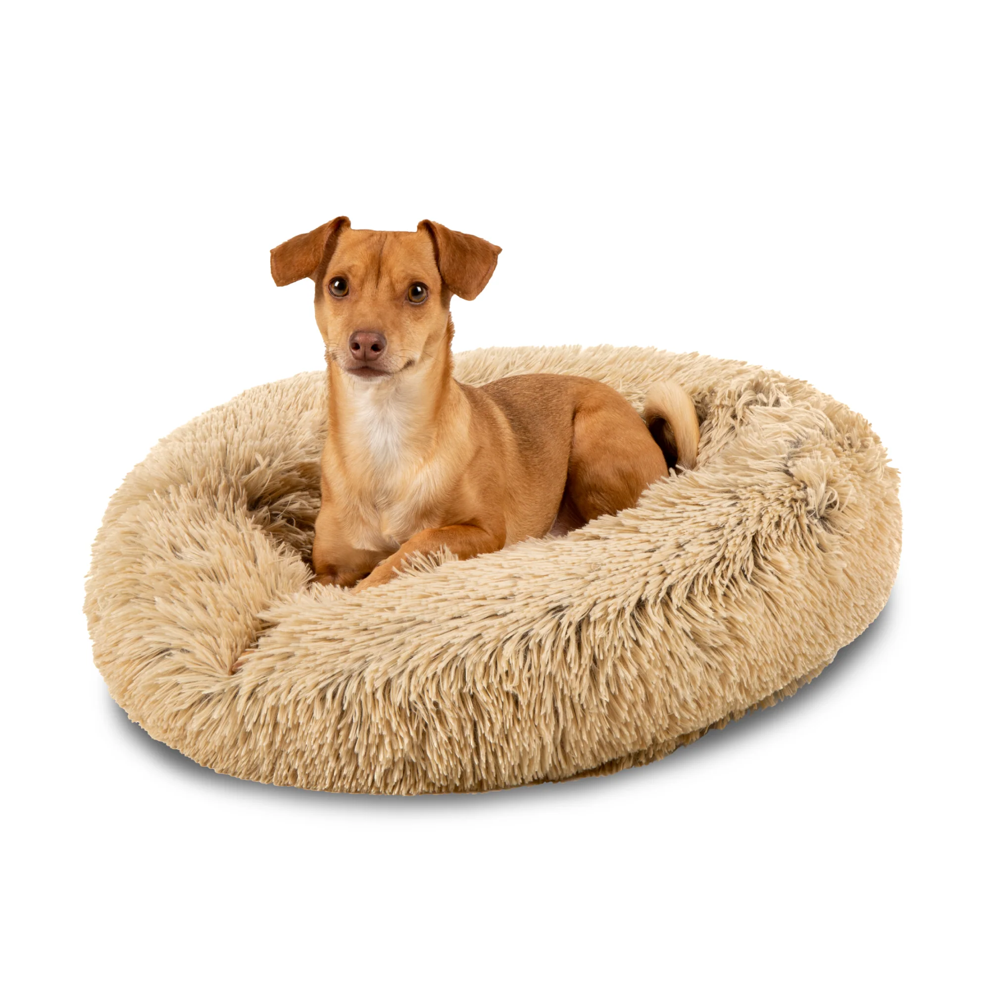 Self-Warming Shag Fur Calming Pet Bed w/ Water-Resistant Lining - Brown - Image 15