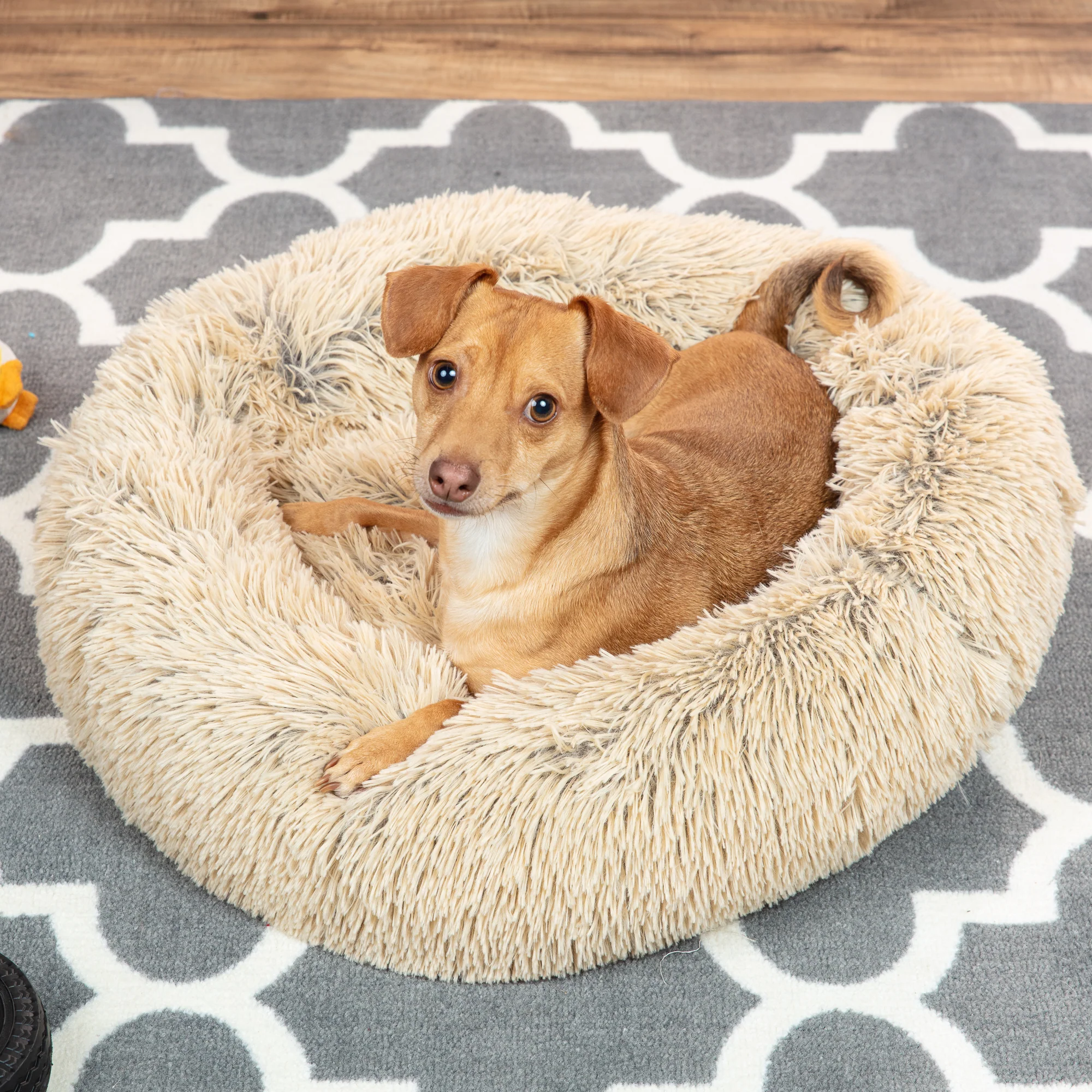 Self-Warming Shag Fur Calming Pet Bed w/ Water-Resistant Lining - Brown - Image 16